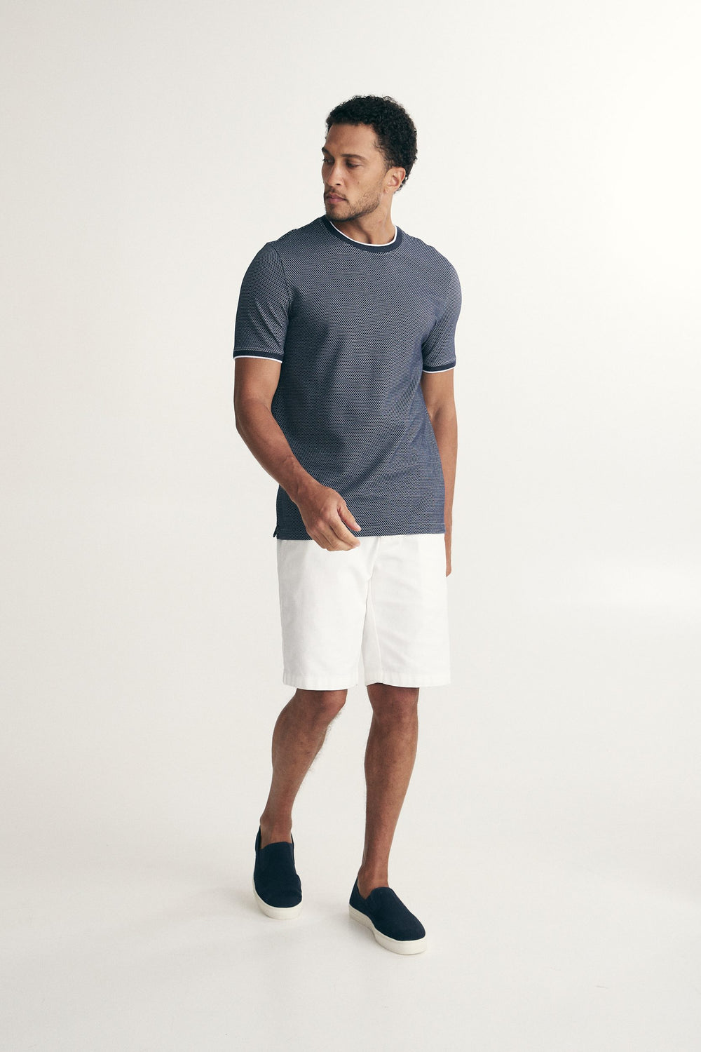 T-shirt jacquard détails de tricot côtelé