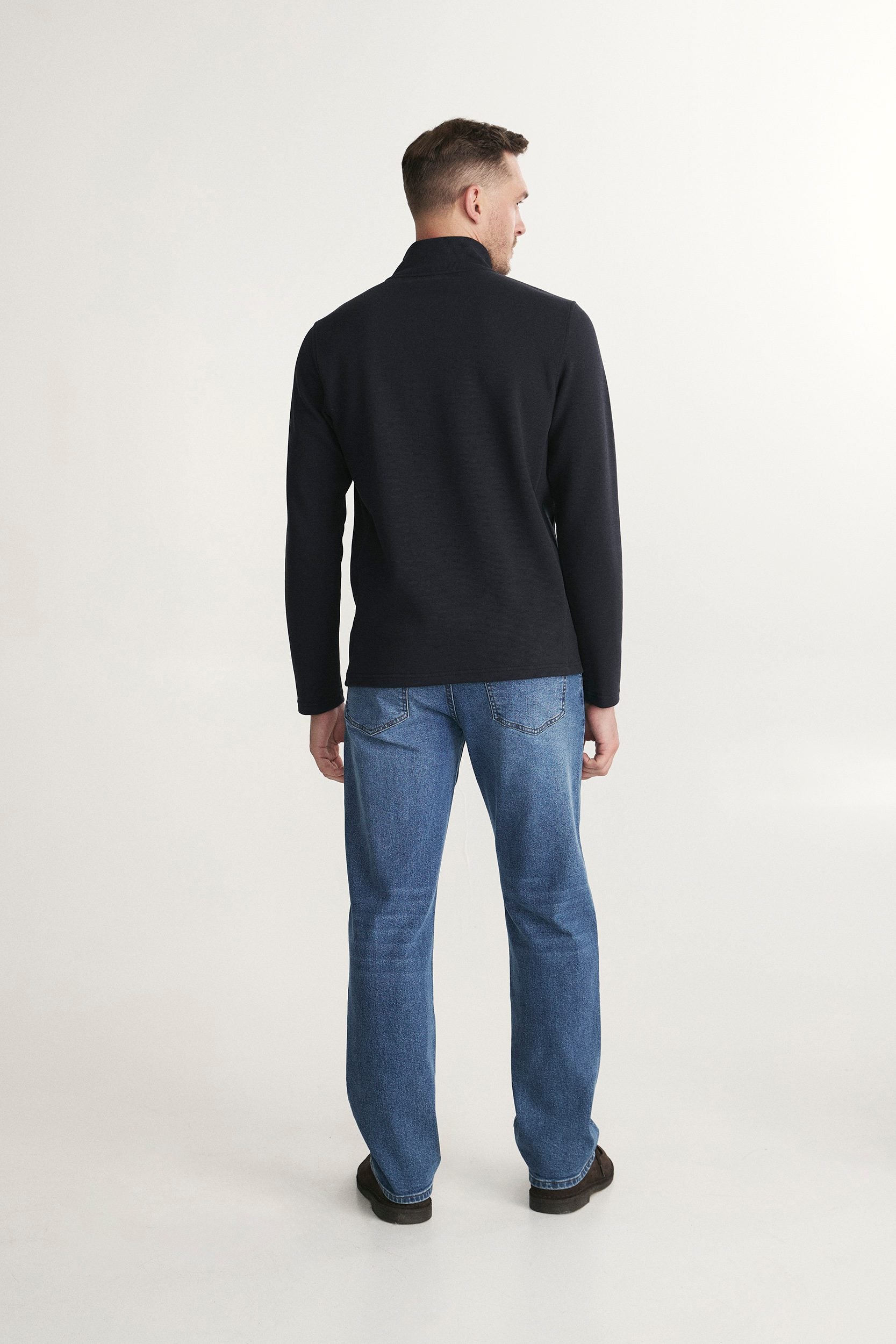 T-shirt texturé col montant à zip avec faux suède