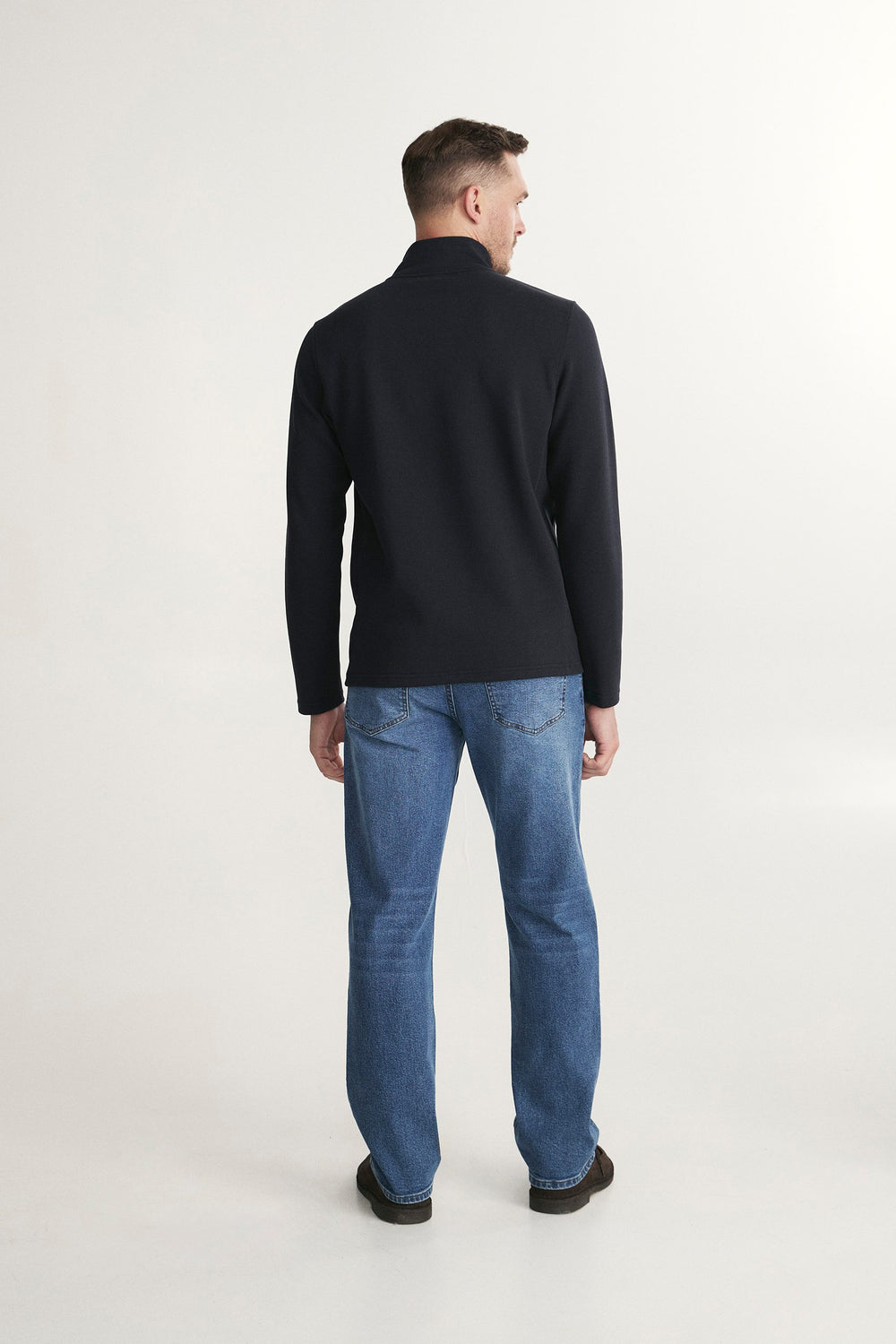 T-shirt texturé col montant à zip avec faux suède
