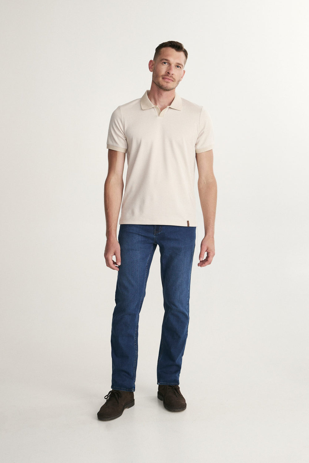 Houndstooth Open-Collar Polo