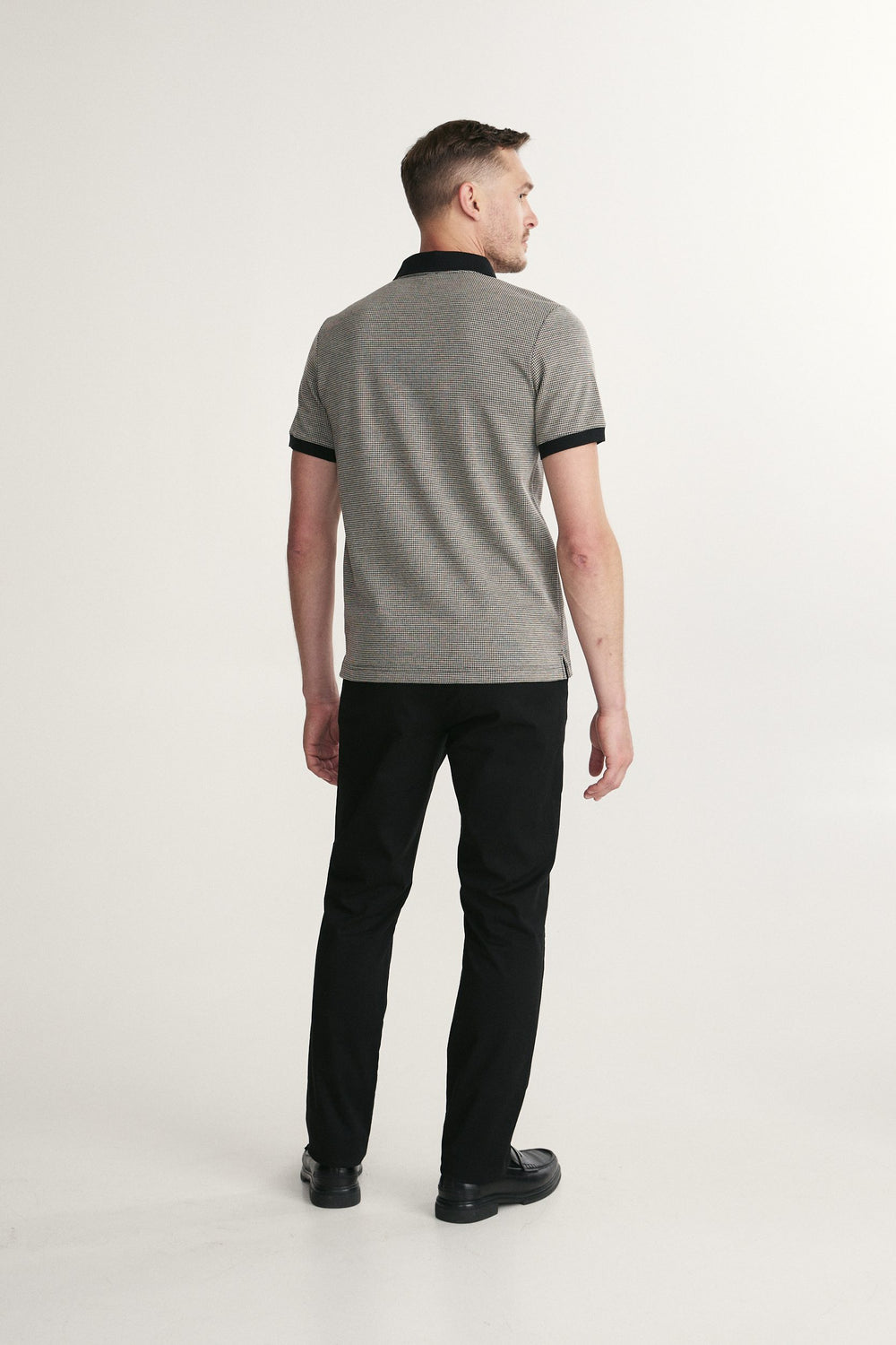 Houndstooth Open-Collar Polo