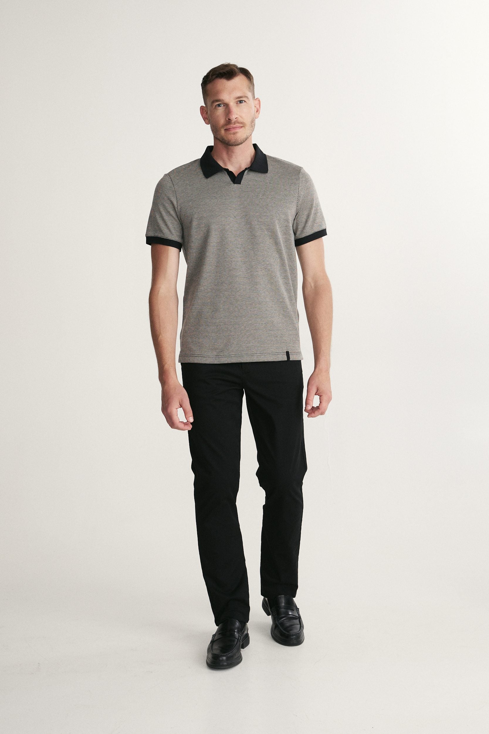 Houndstooth Open-Collar Polo