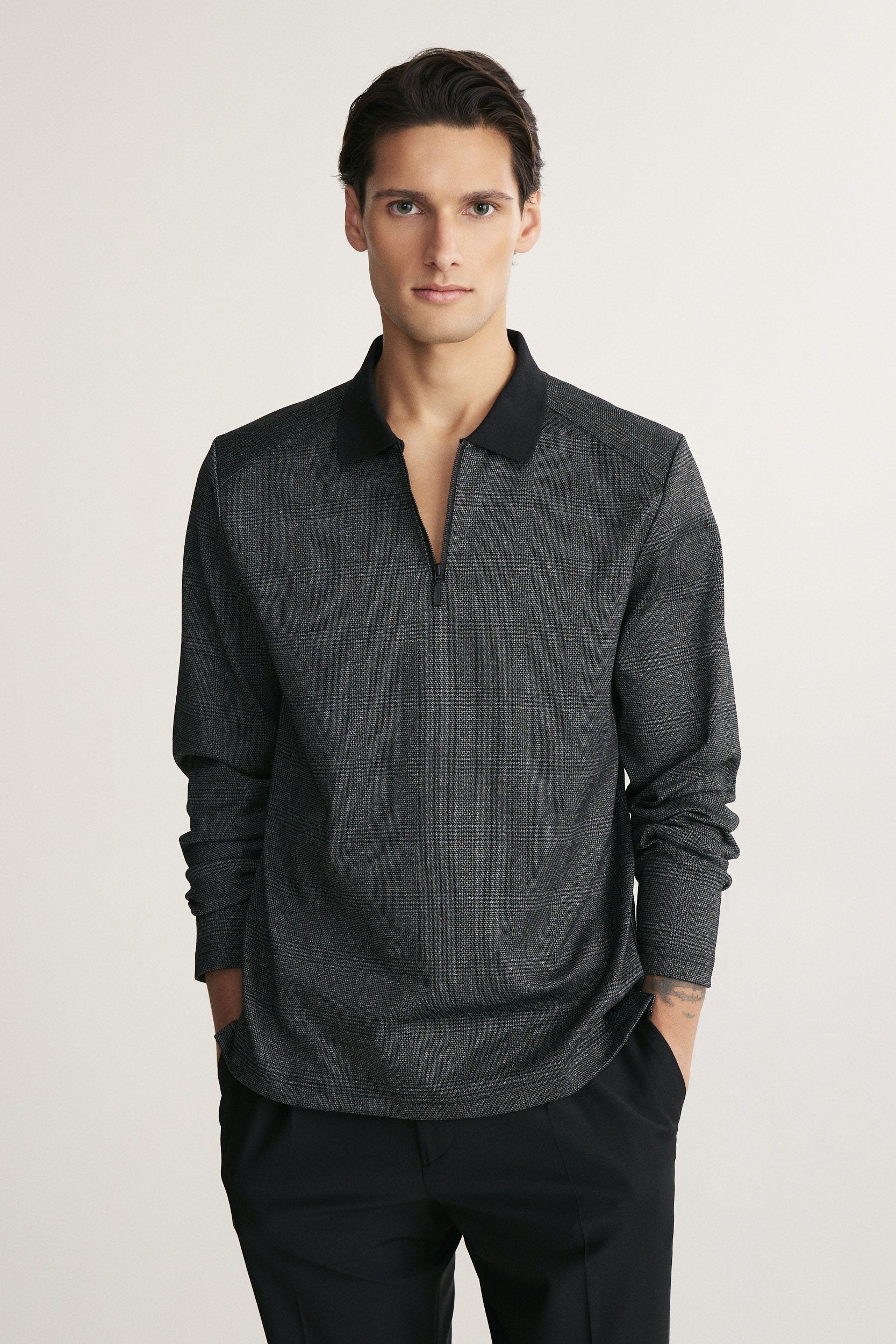 Long sleeve polo half zip with pocket
