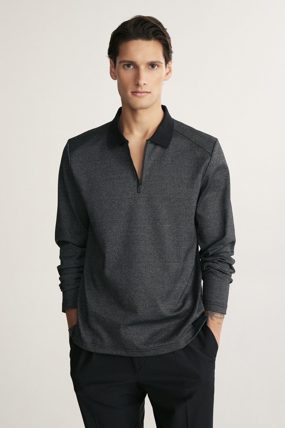 Long sleeve polo half zip with pocket