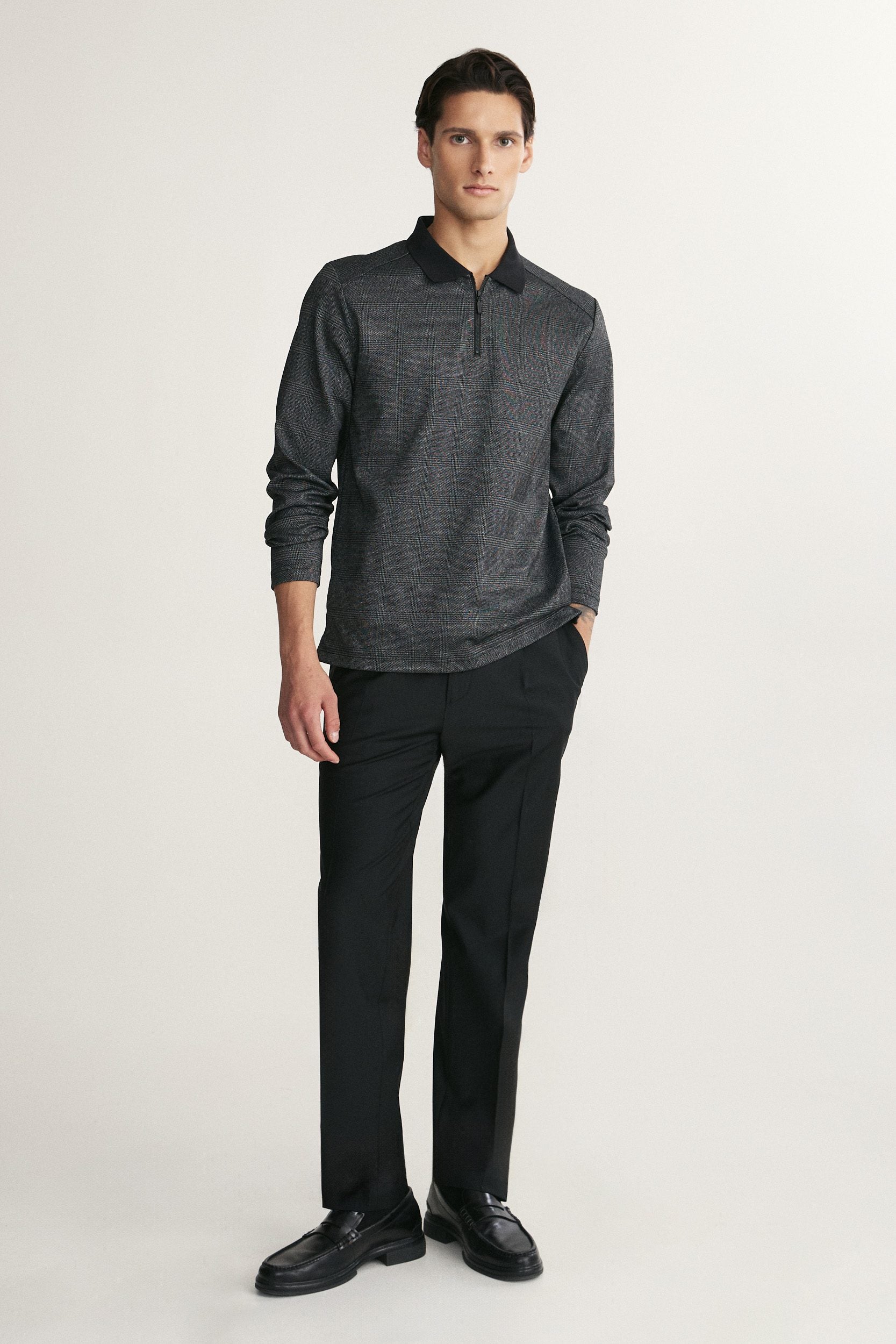 Long sleeve polo half zip with pocket