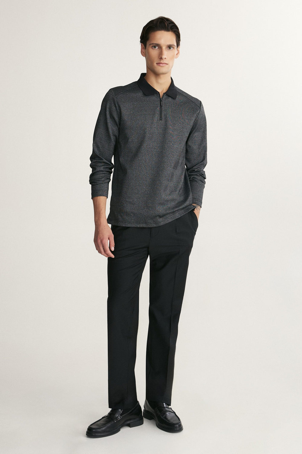 Long sleeve polo half zip with pocket