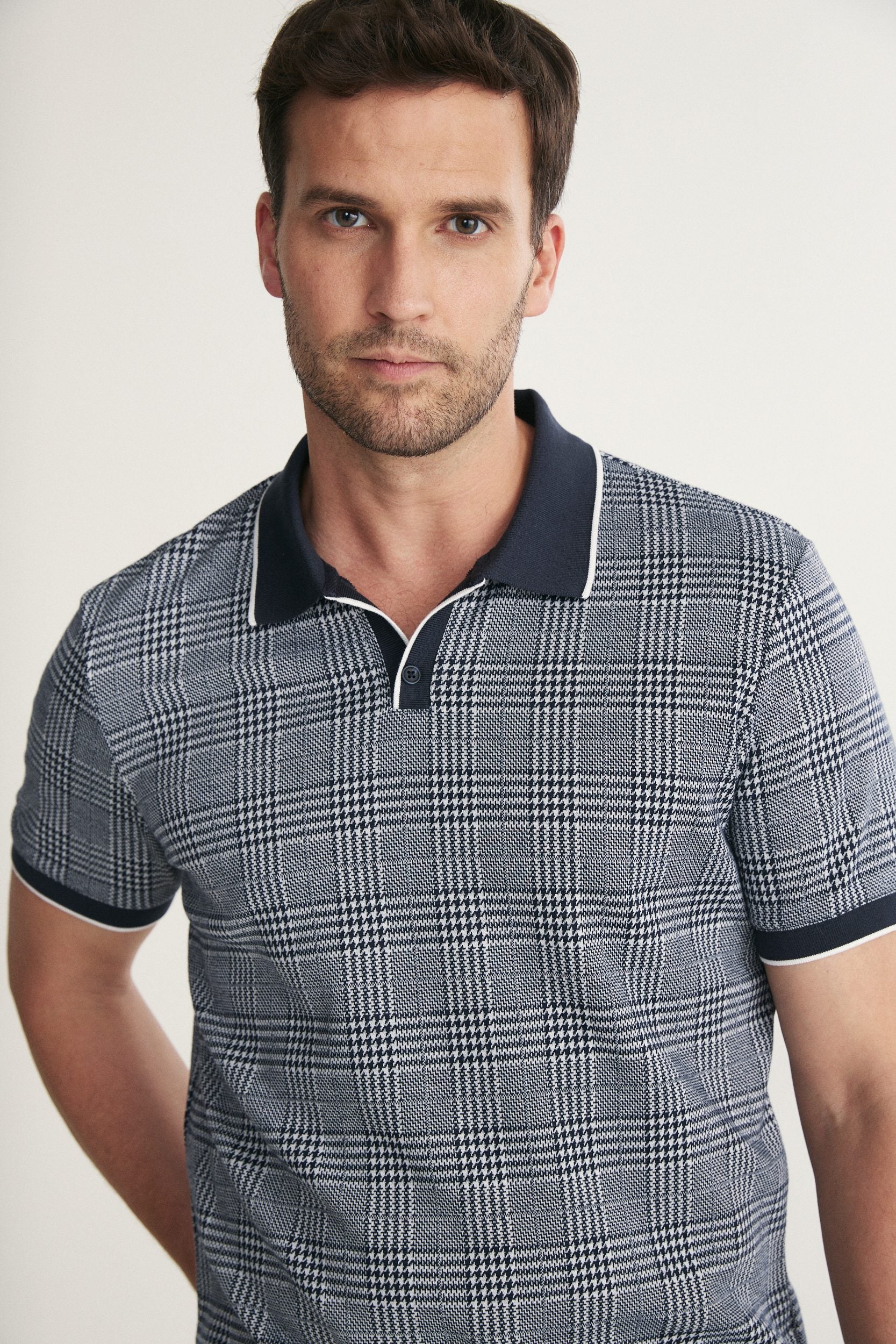 Houndstooth Zip Polo
