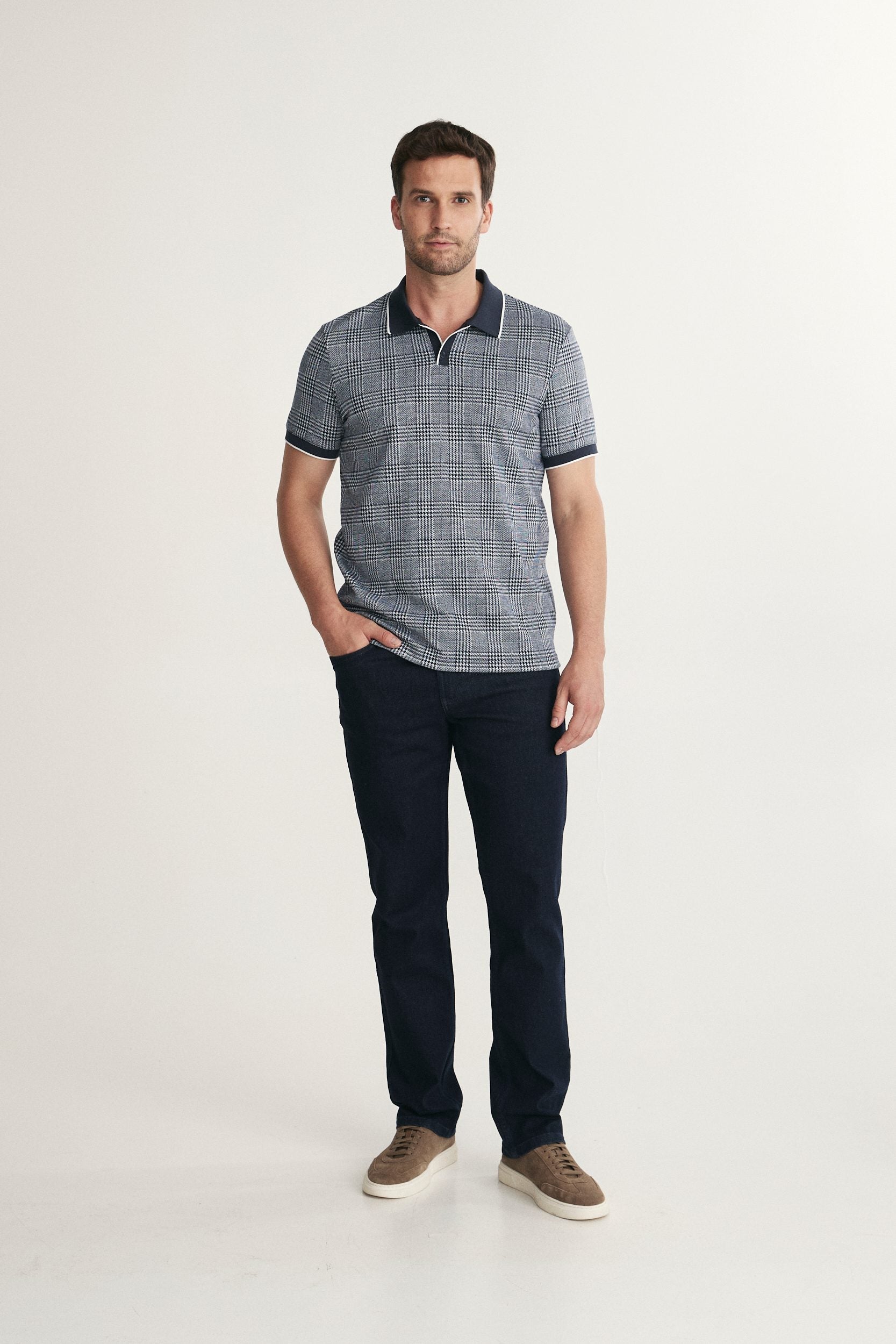 Houndstooth Zip Polo