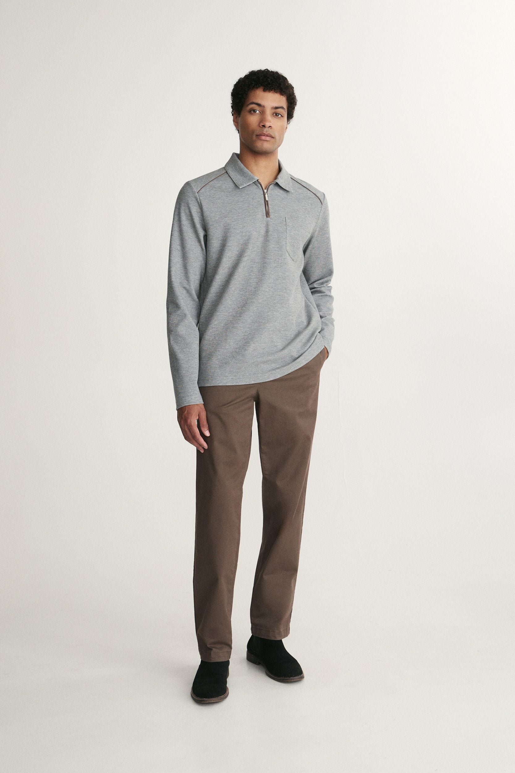 Long sleeve polo half zip with pocket