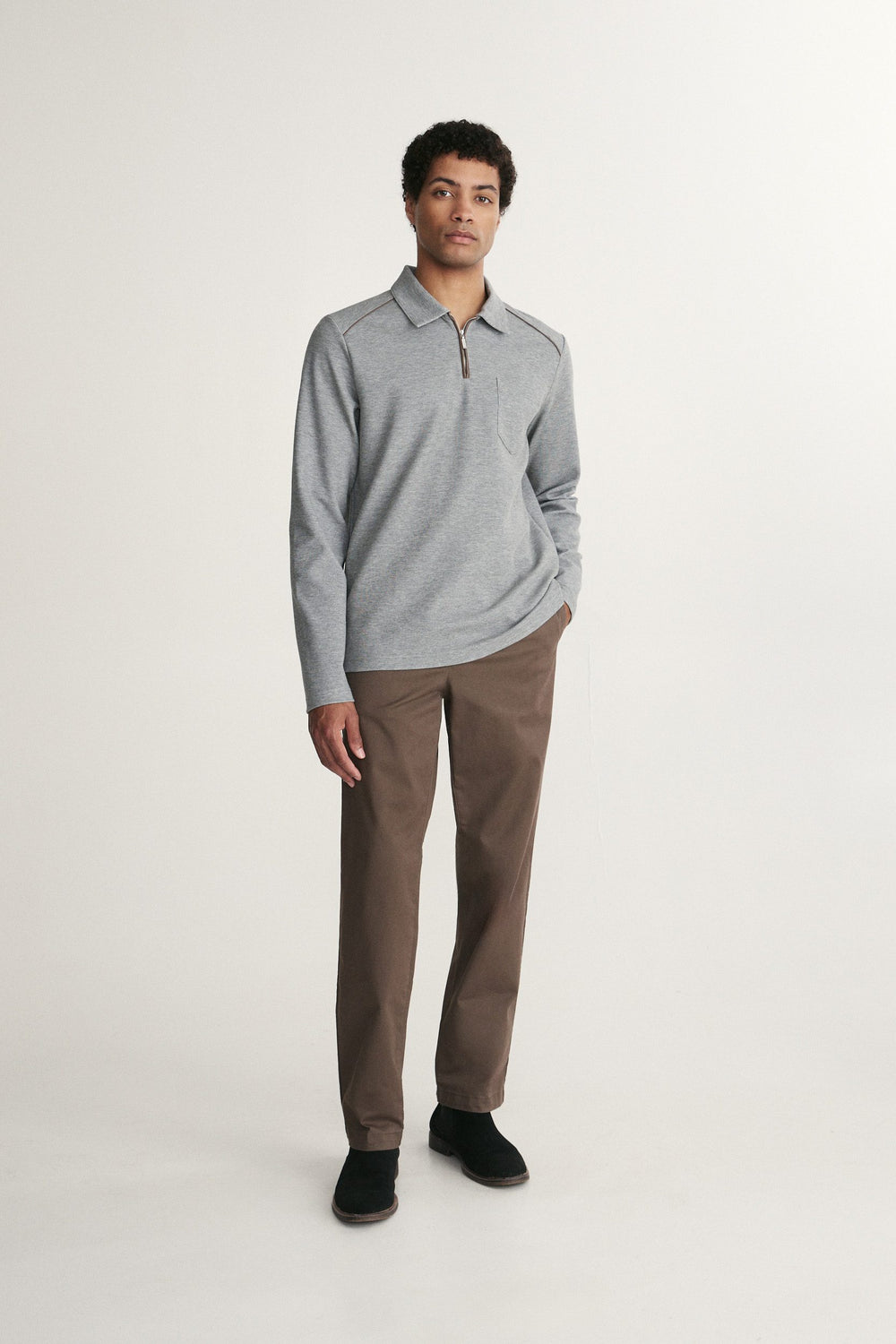 Long sleeve polo half zip with pocket