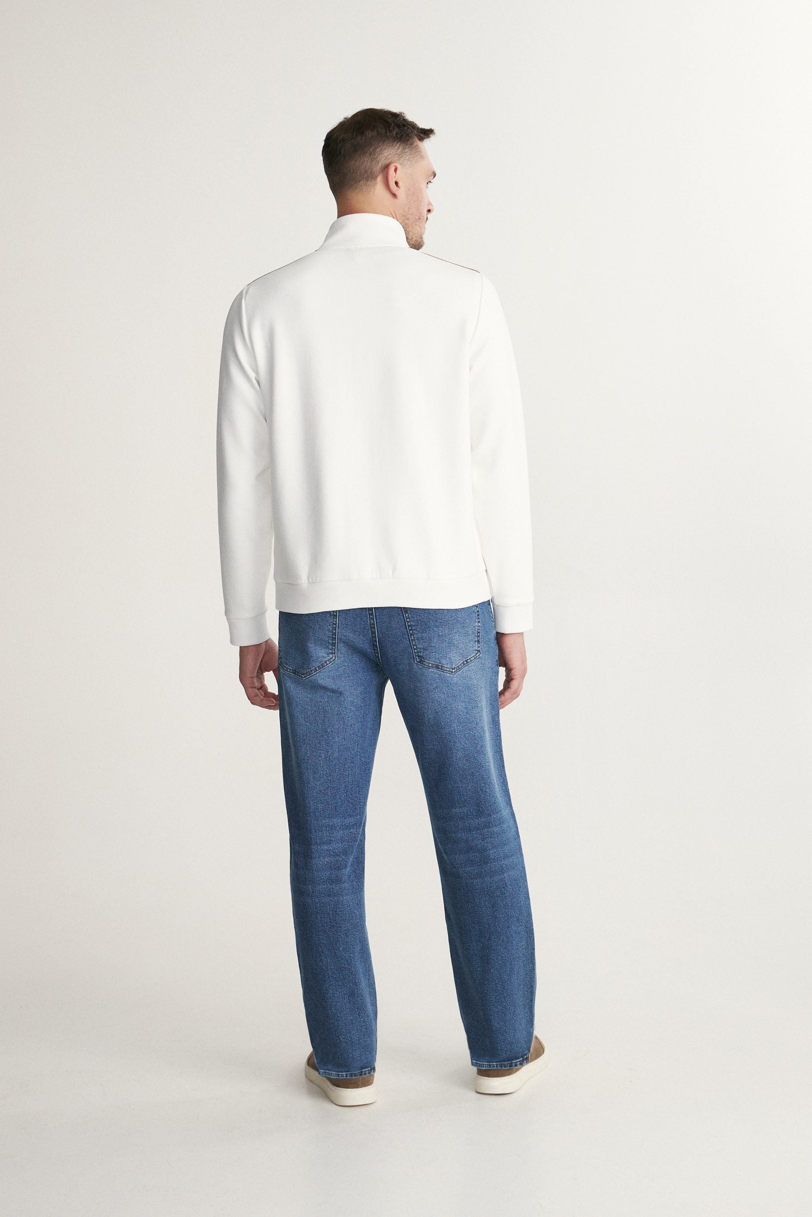 Mock neck zip cardigan with faux suede