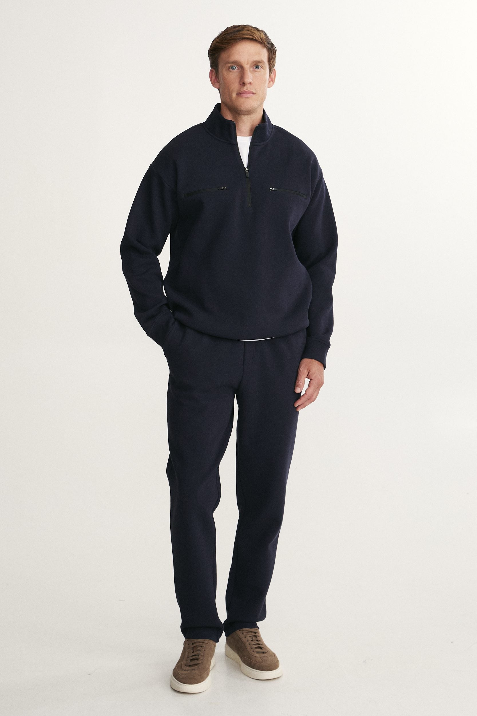 Sweat-shirt à épaules tombantes et demi-zip