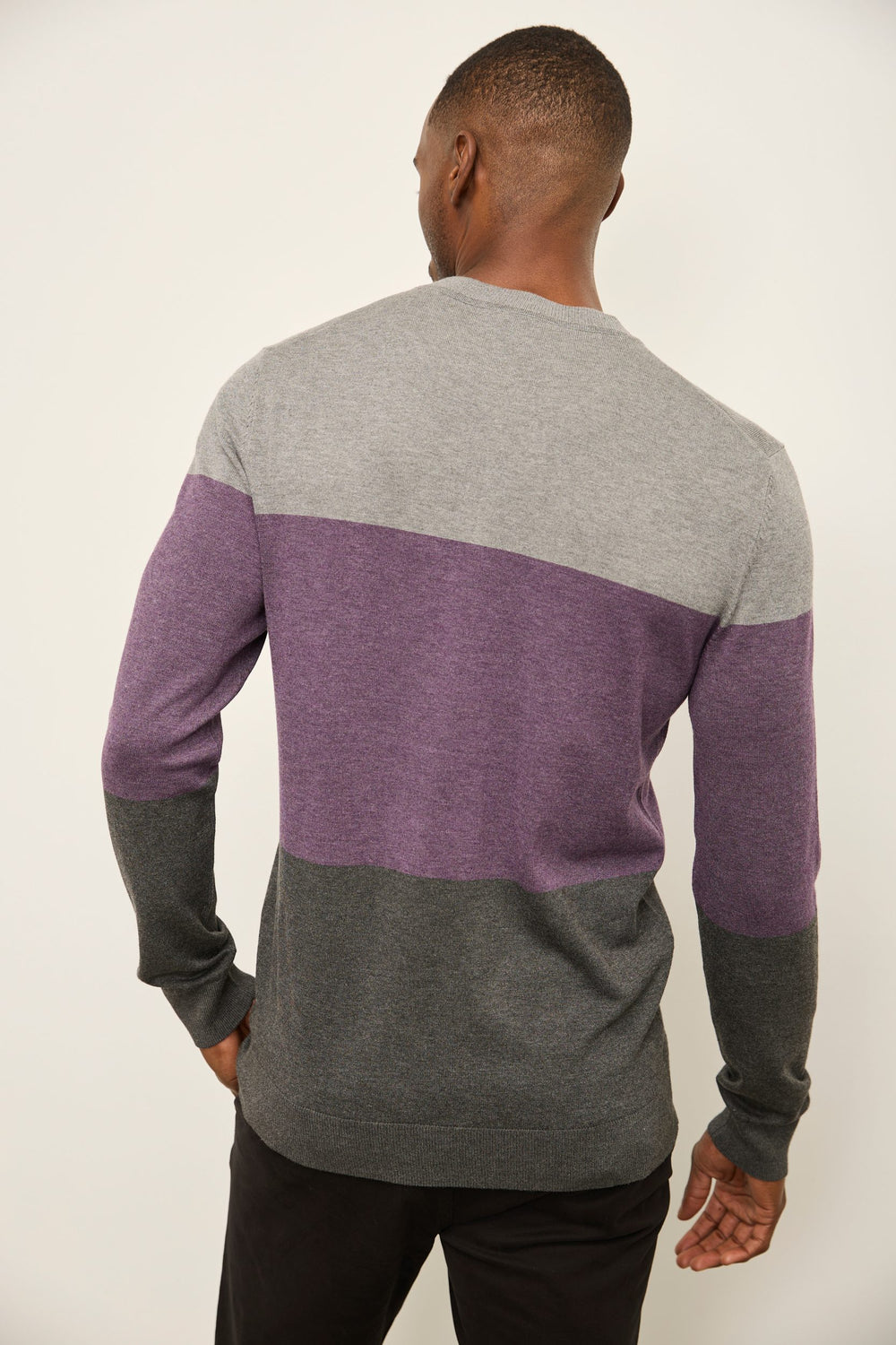 Pull col rond bloc de couleur