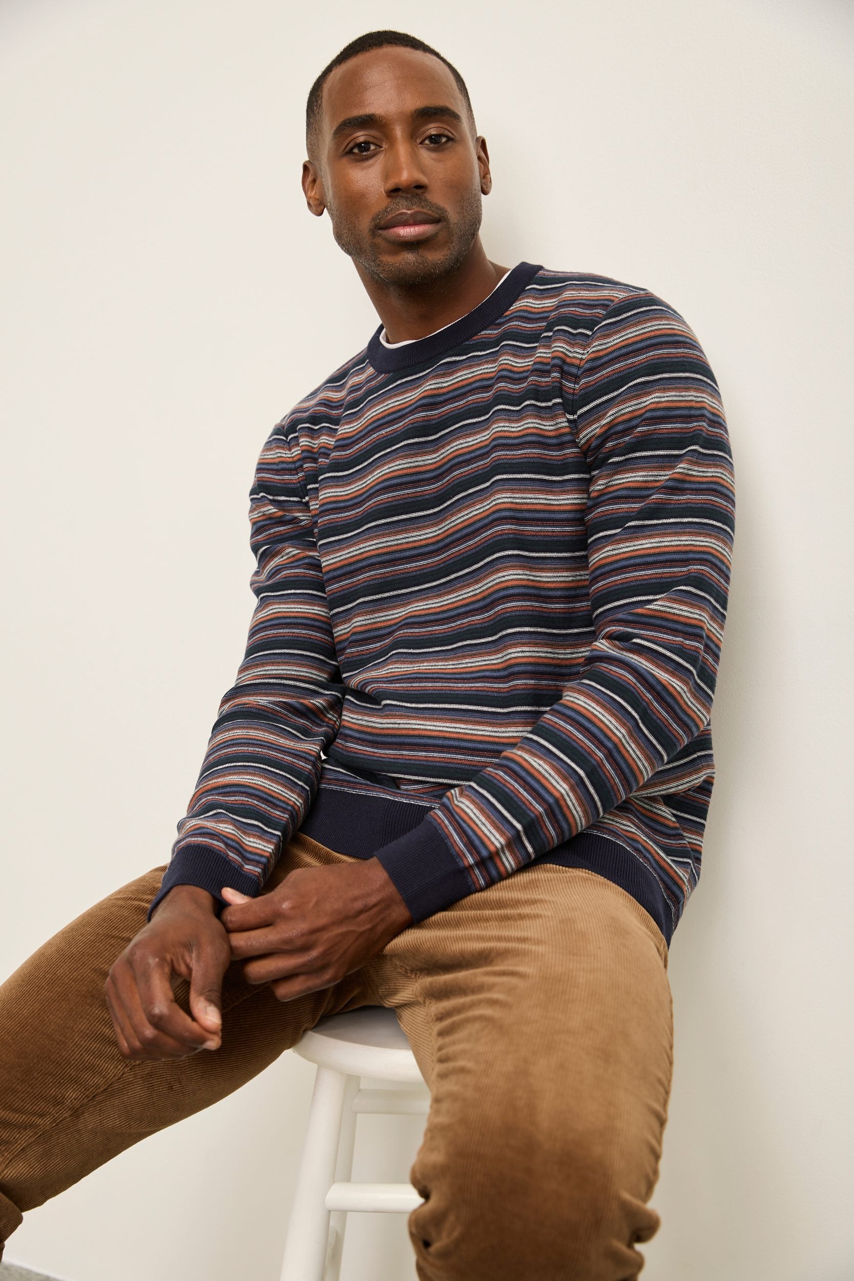 Reverse knit striped sweater