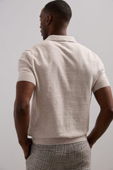 Two-tone pointelle knit polo shirt