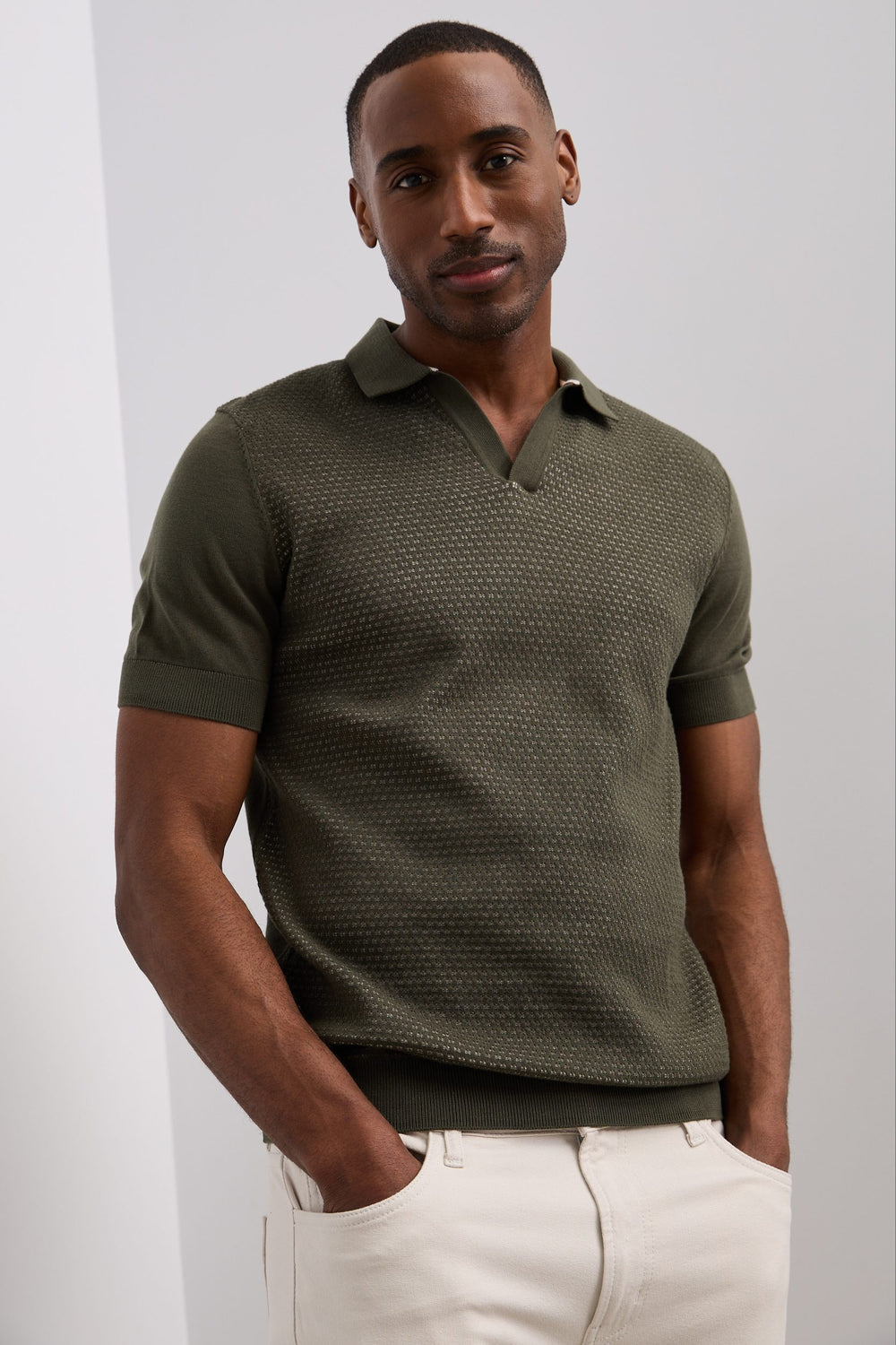 Polo en tricot pointelle deux tons