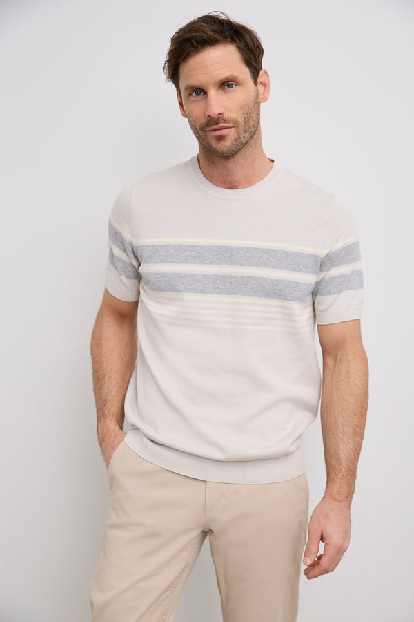 Short-sleeved block striped sweater