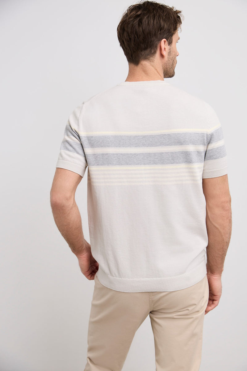 Short-sleeved block striped sweater