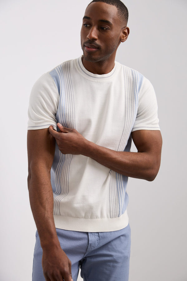 Striped short sleeve sweater