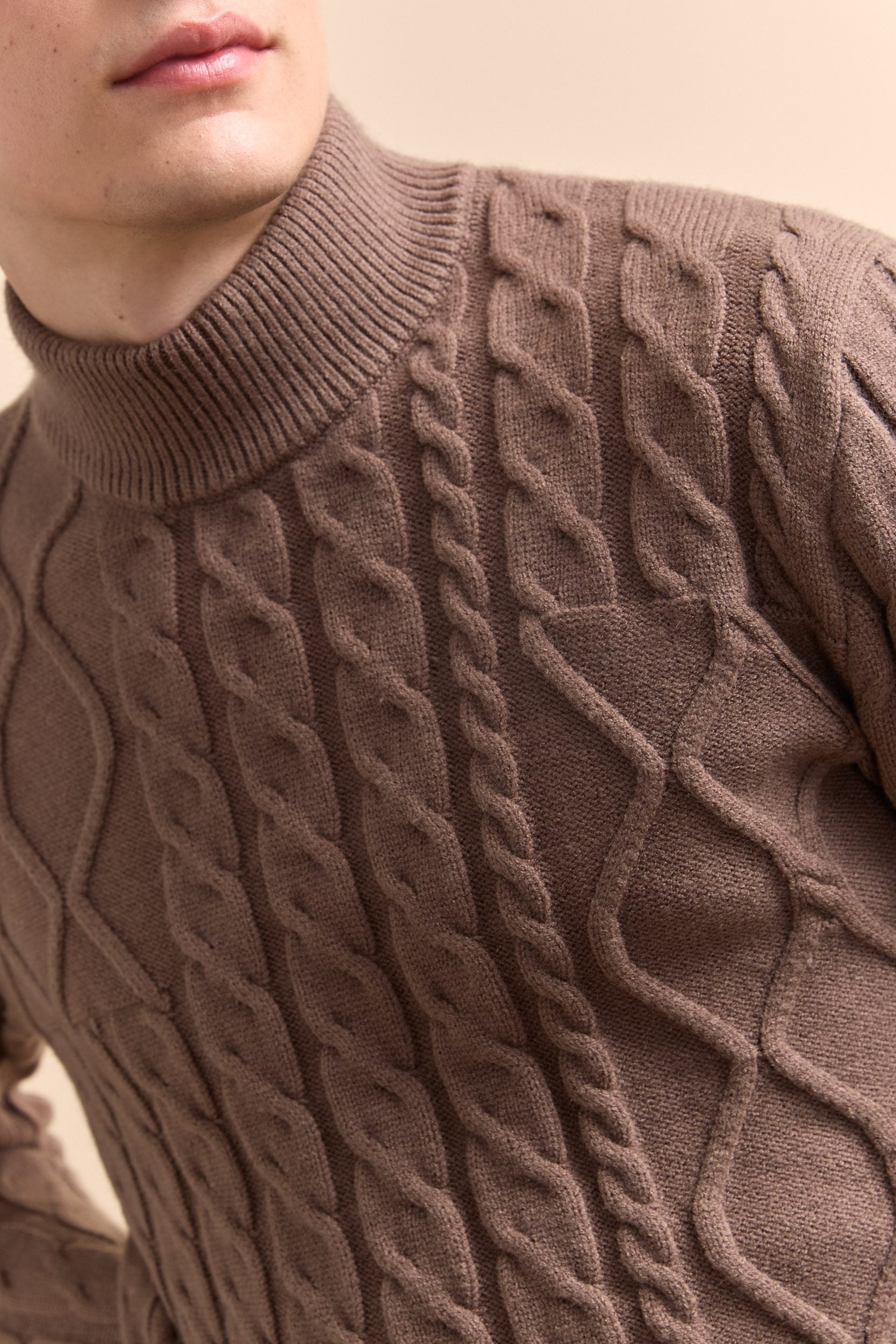 Men's crew neck wool cable knit effect sweater on sale