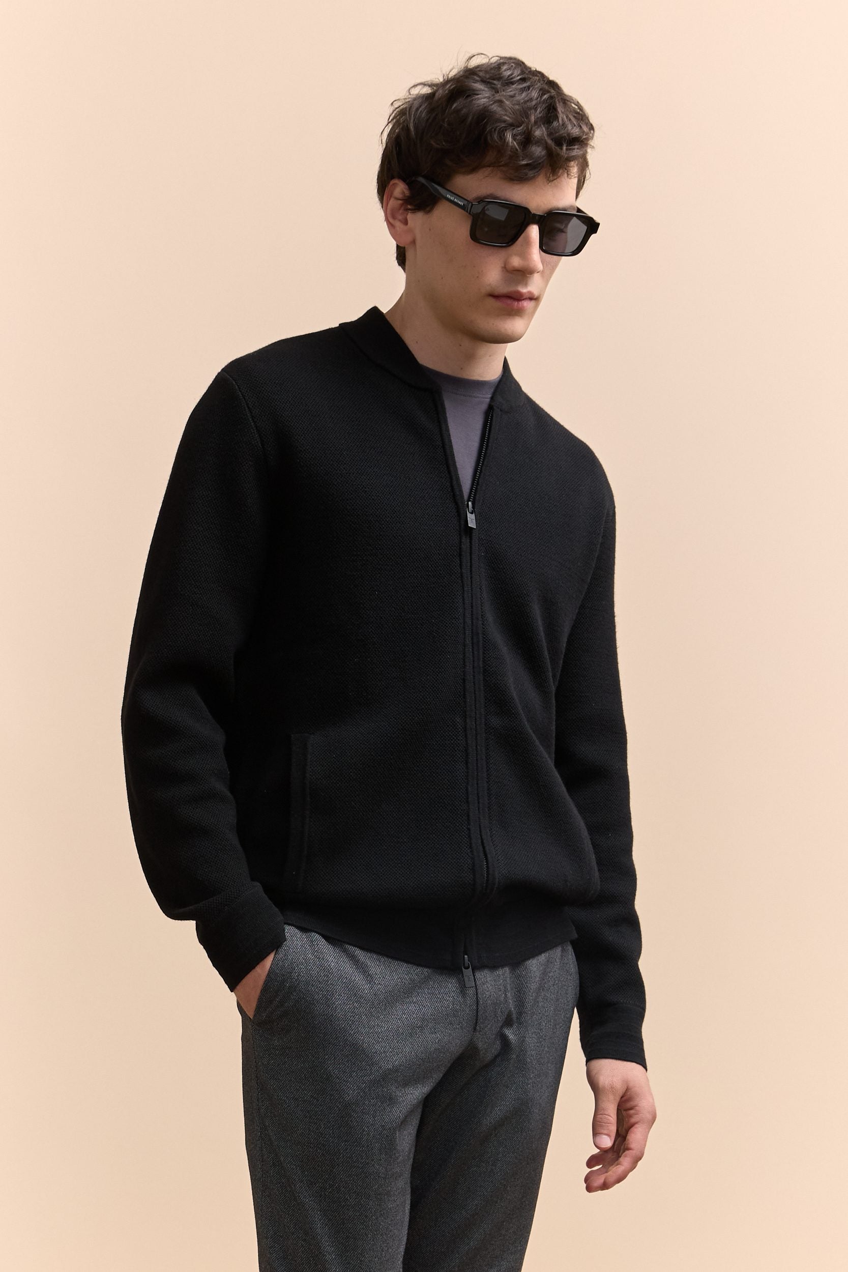 Tristan Canada Textured Knit Bomber Cardigan