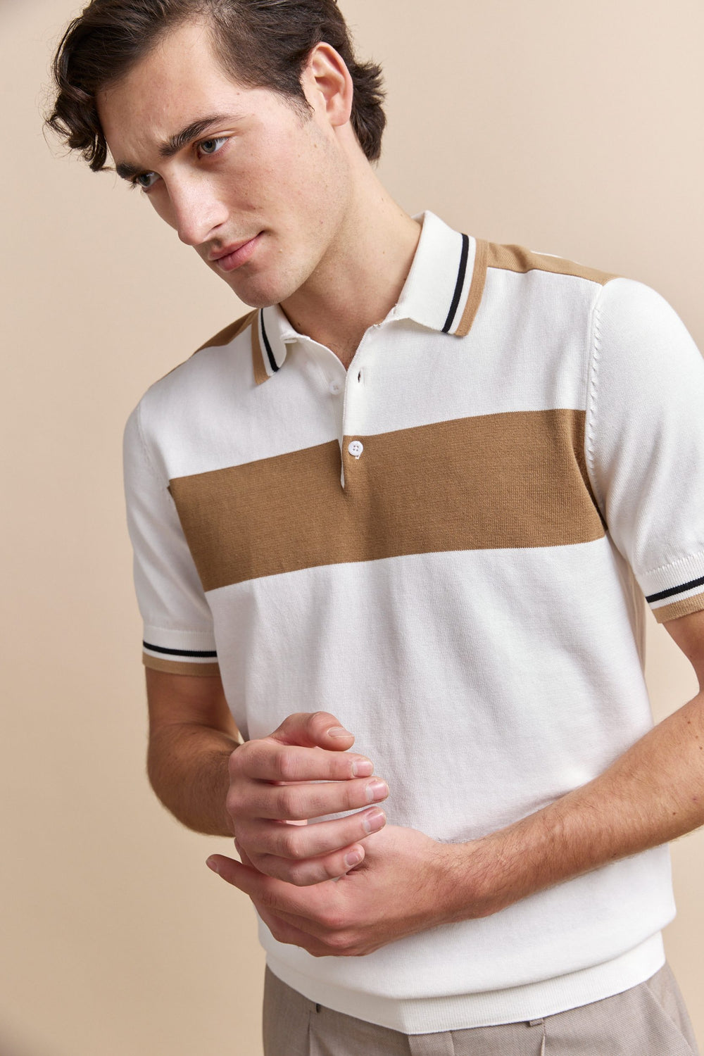 Polo en tricot bloc de couleurs
