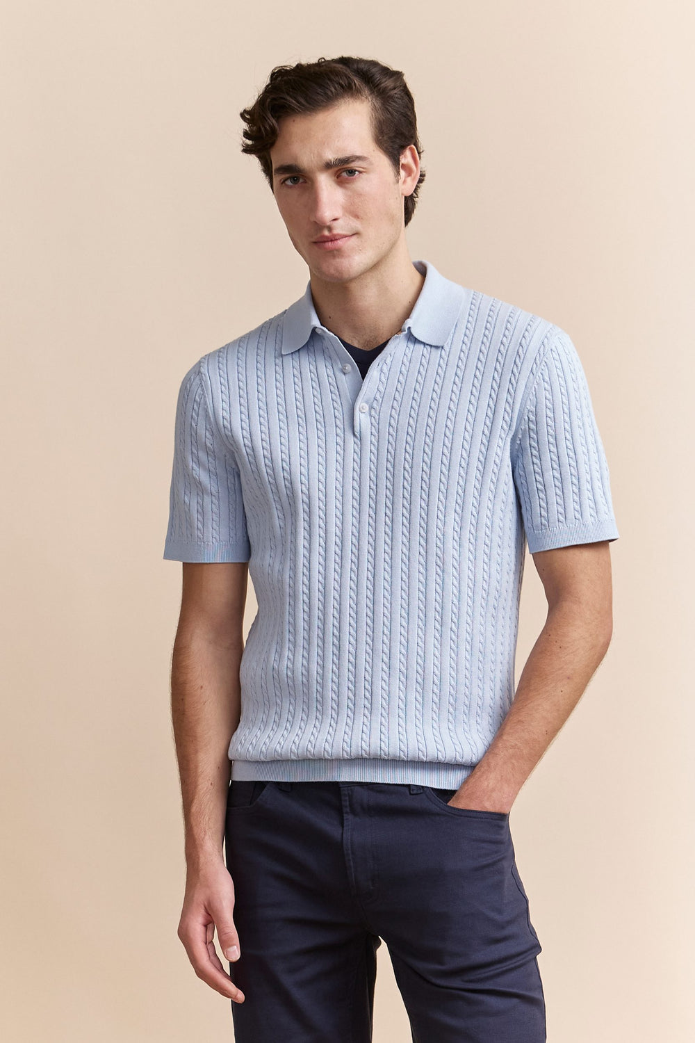 Cable knit polo