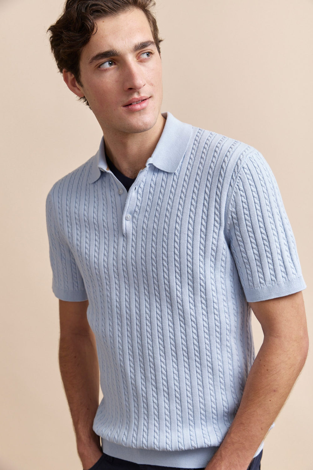 Cable knit polo