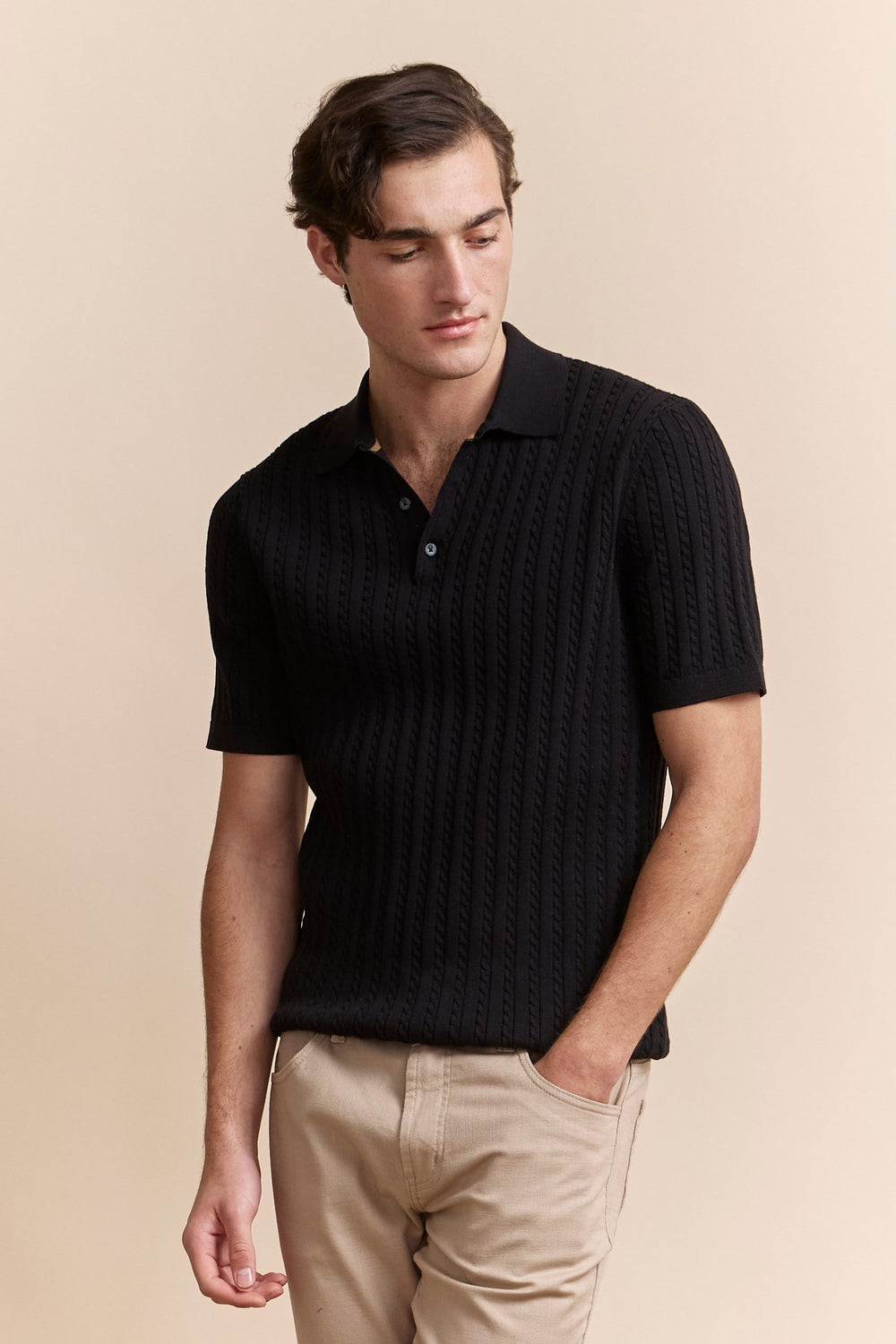 Cable knit polo