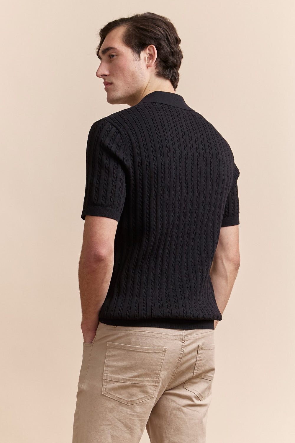 Cable knit polo
