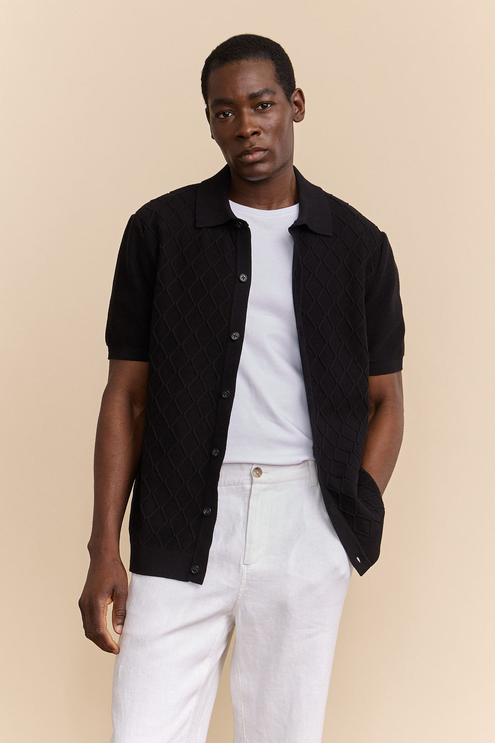 Cable knit front short sleeve cardigan