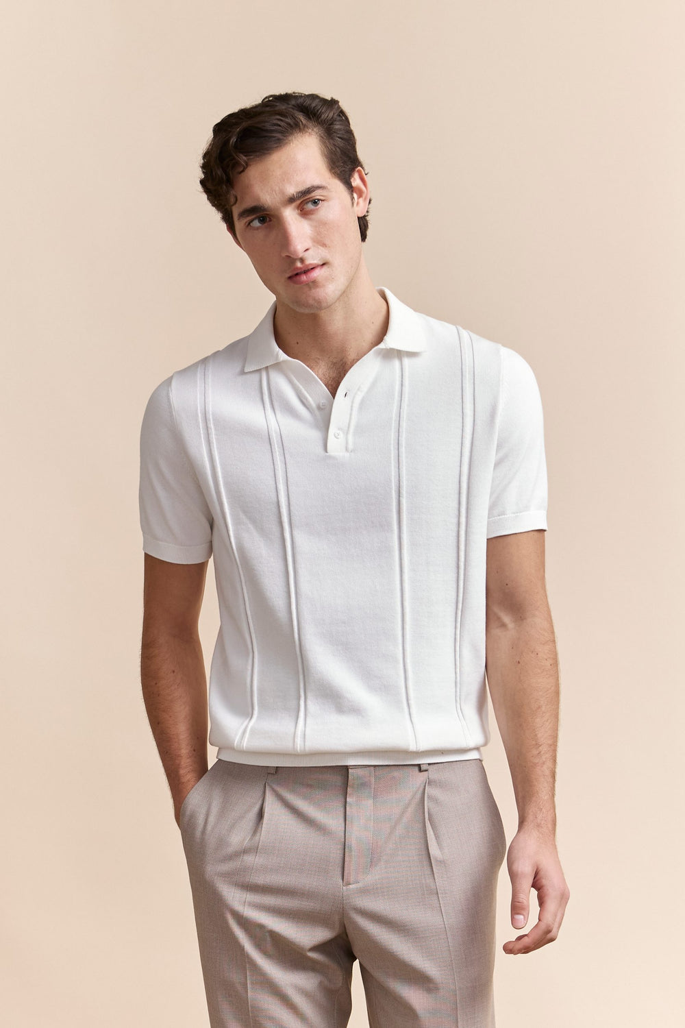 Polo en tricot rayures verticales texturées