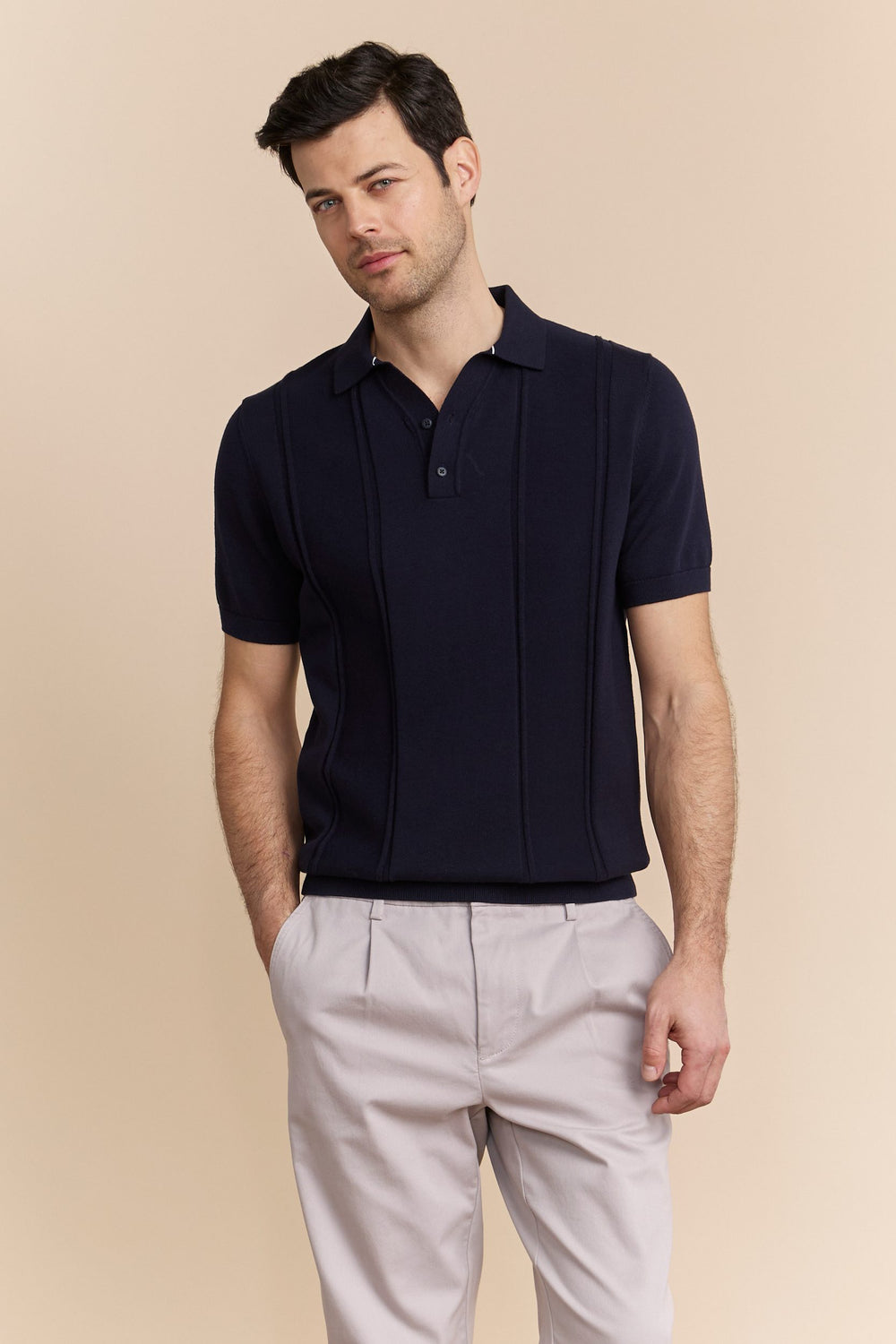 Polo en tricot rayures verticales texturées