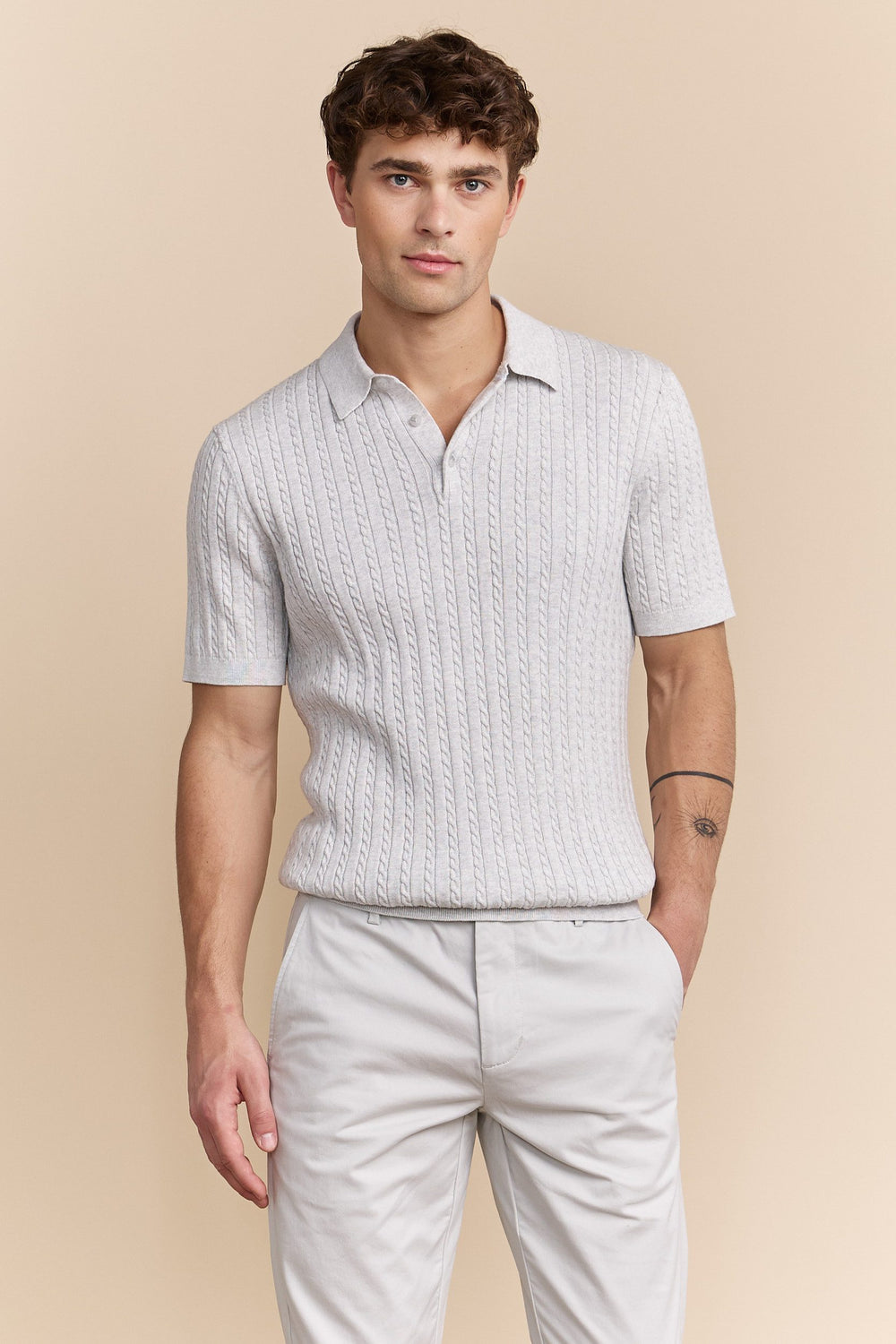Cable-knit polo
