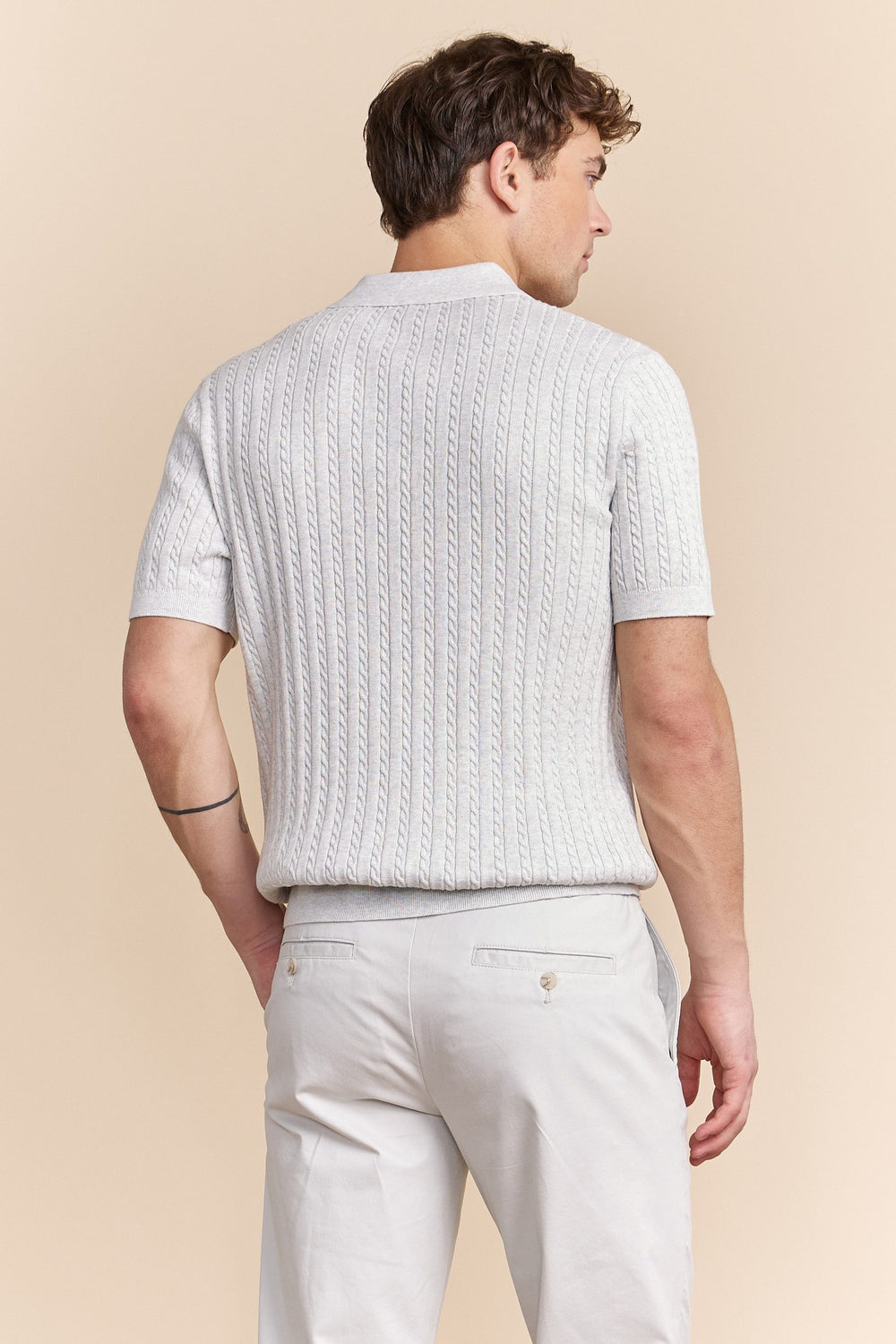 Cable-knit polo