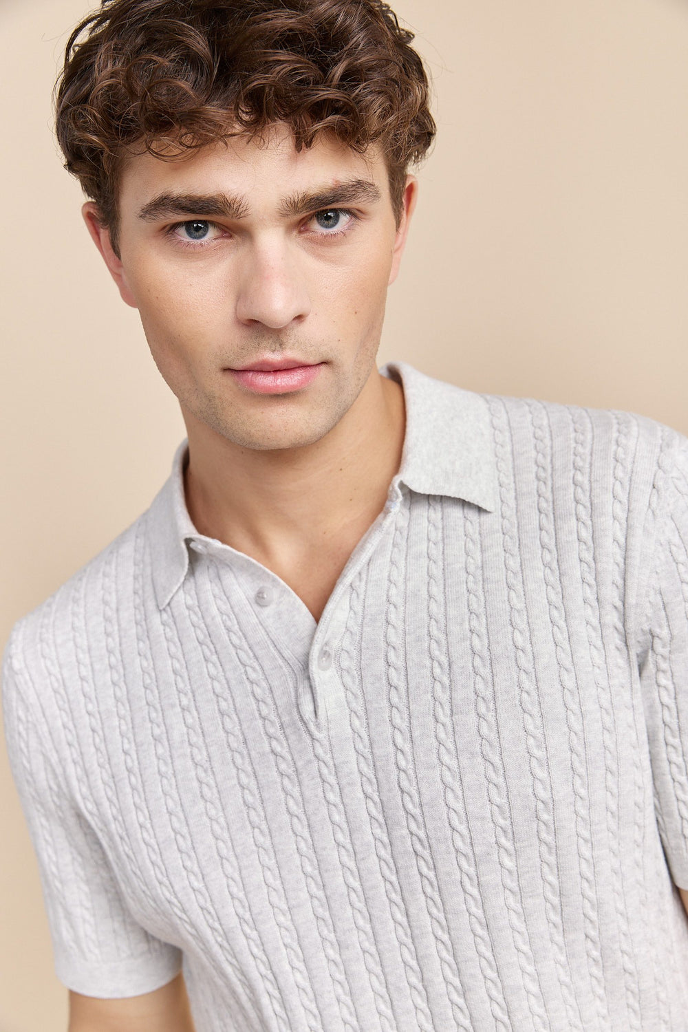 Cable-knit polo