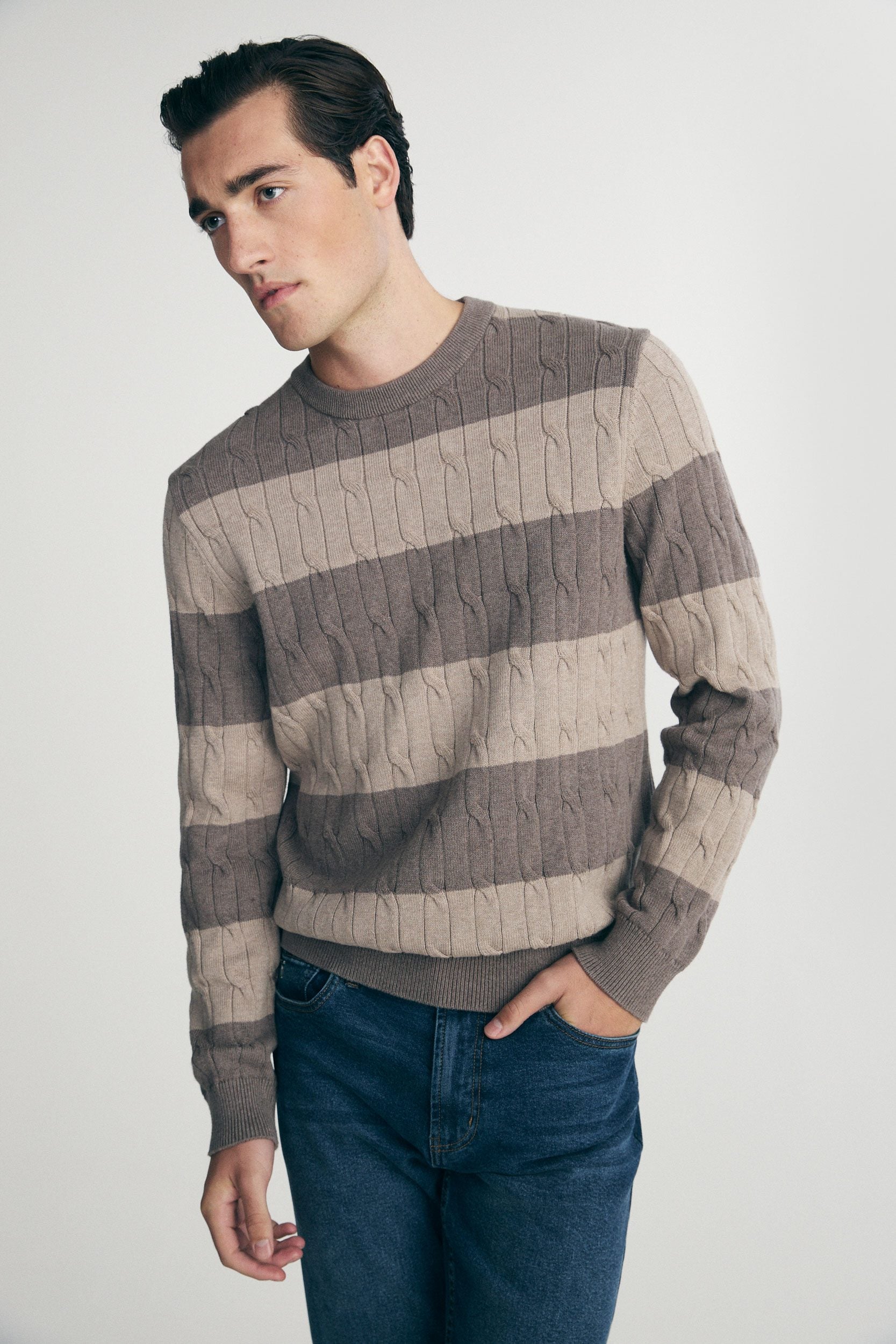 Striped cable-knit sweater