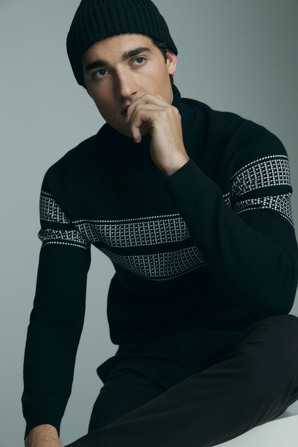 Chandail jacquard à motif pied-de-poule