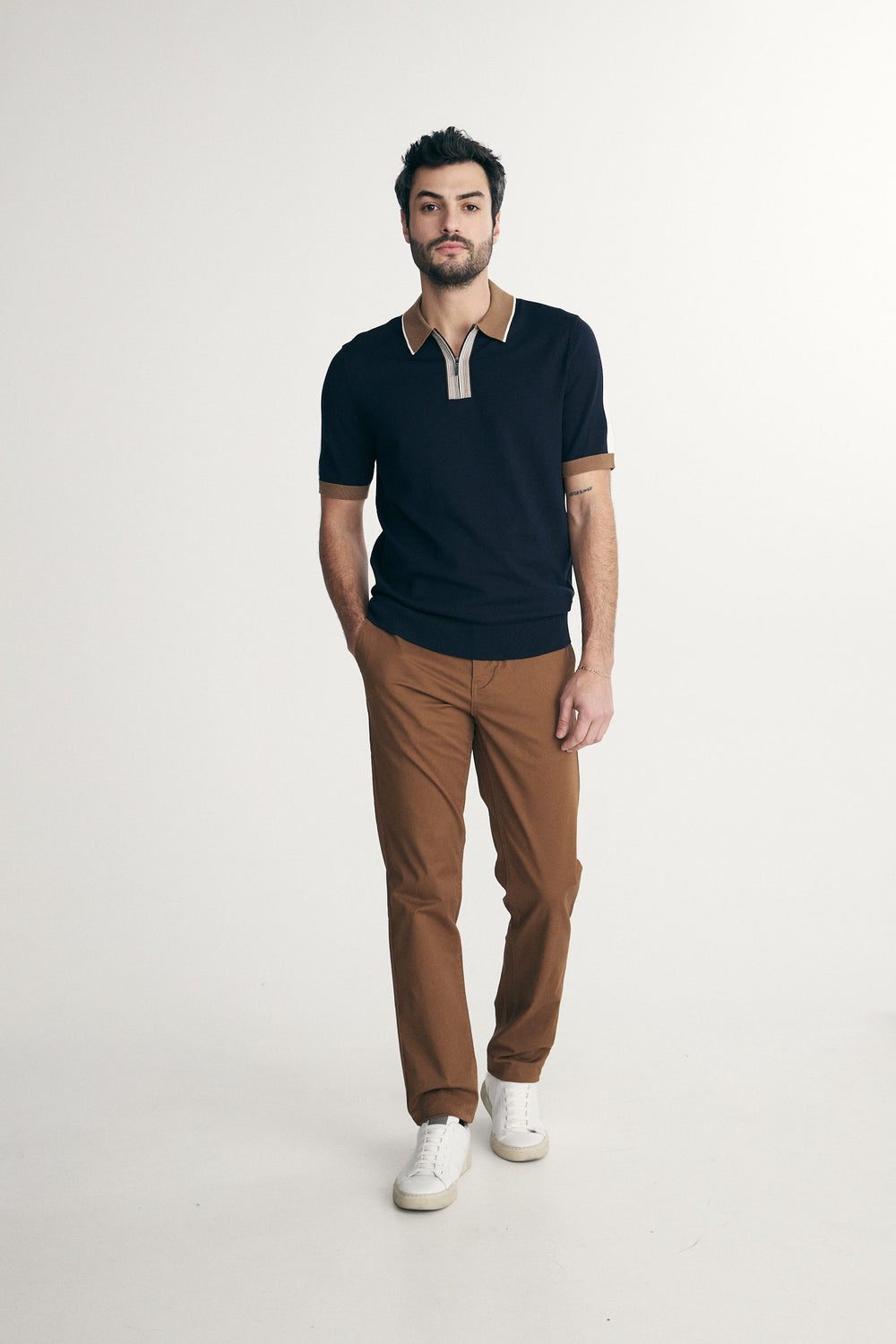 Color blocking knitted polo