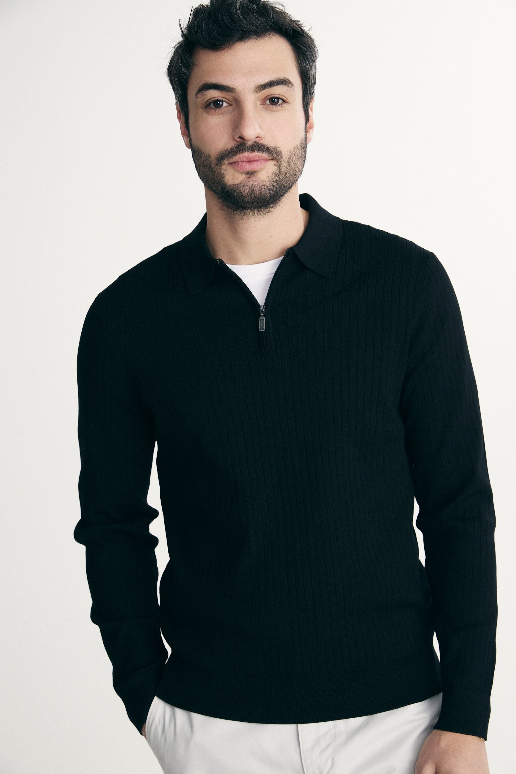 Rib knit solid polo