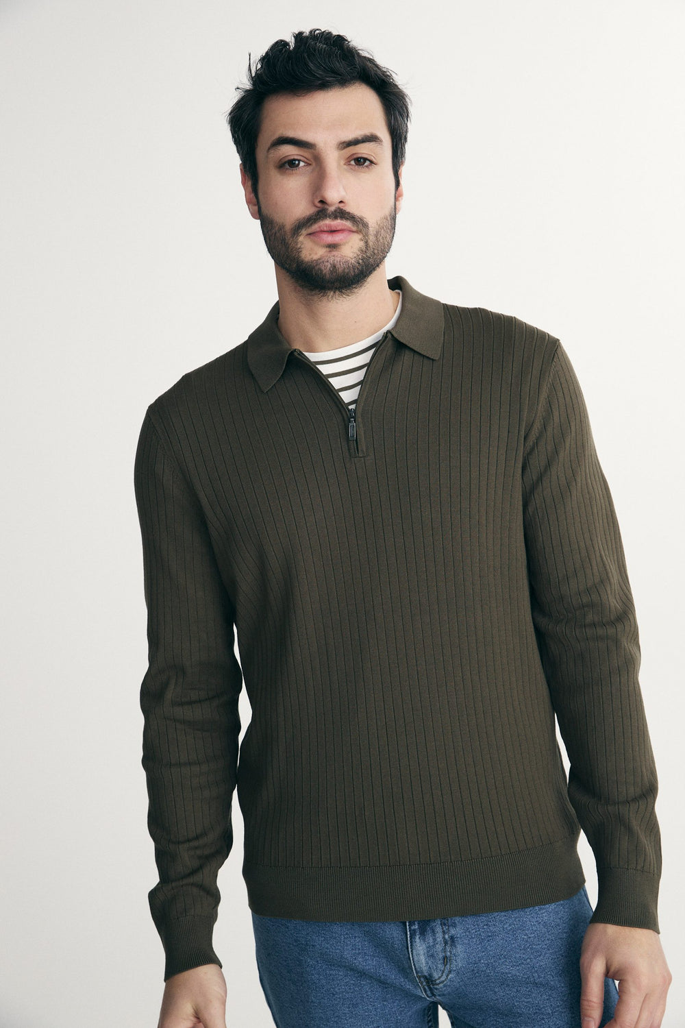 Rib knit solid polo