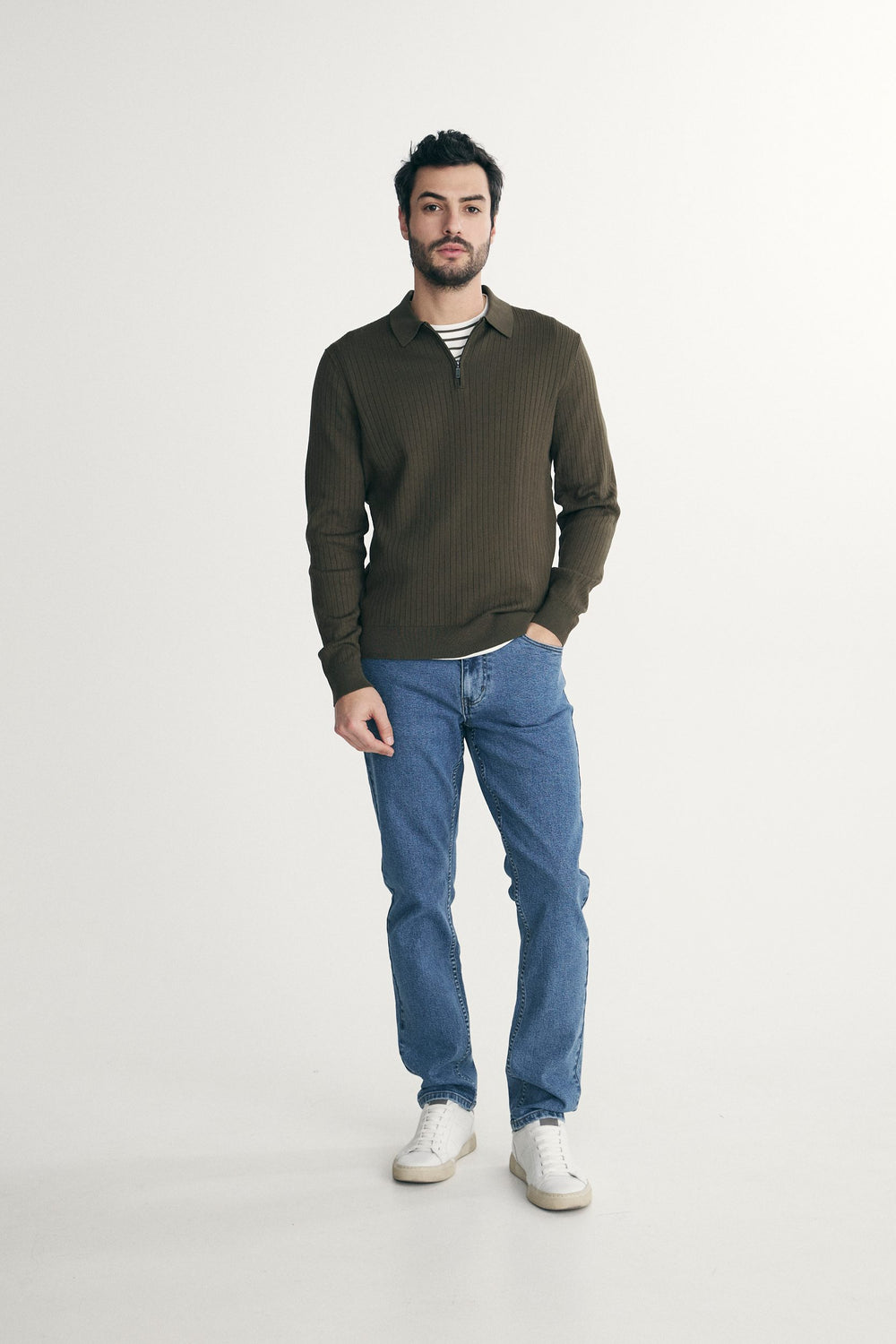 Rib knit solid polo