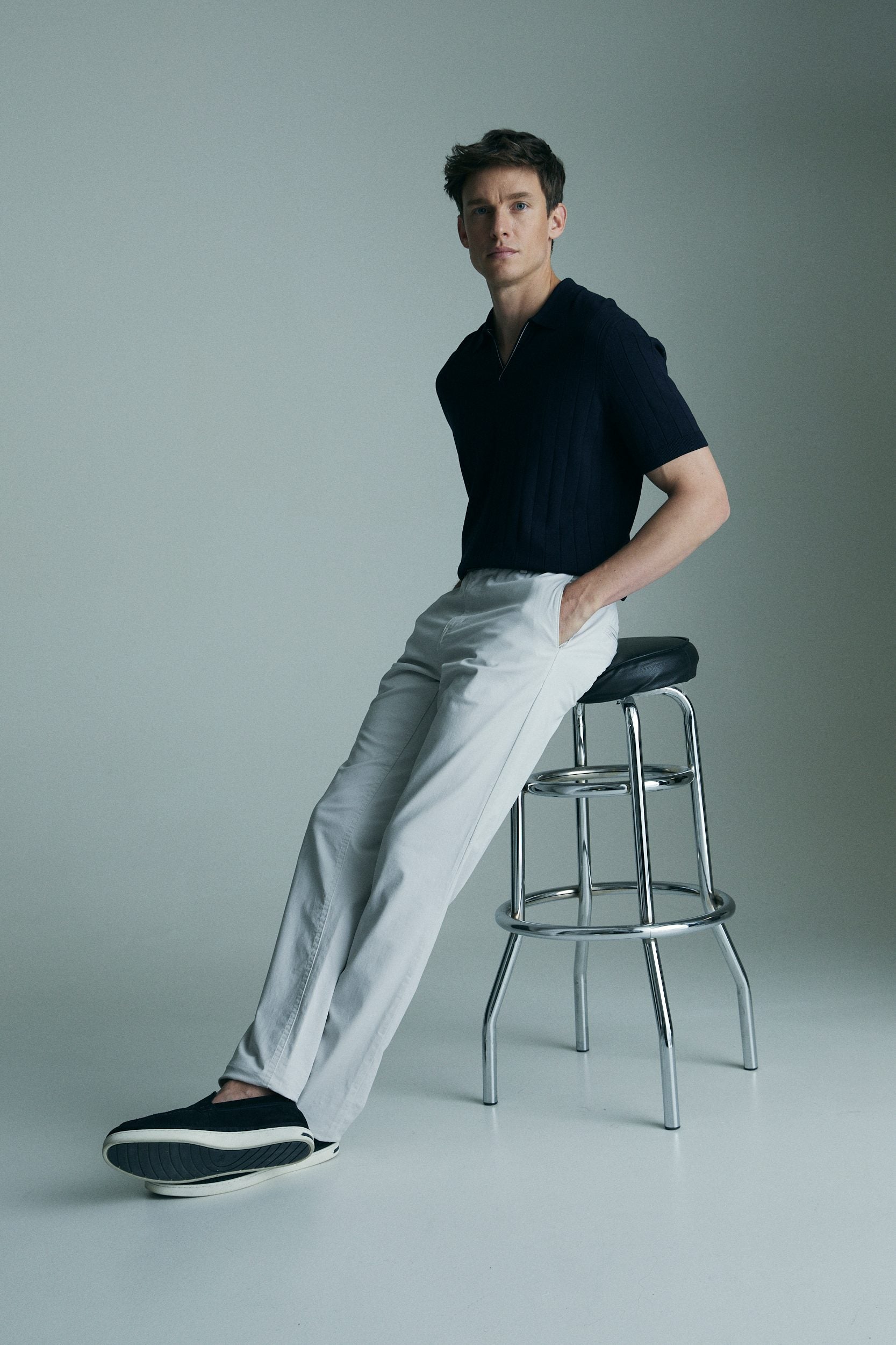 Polo en maille côtelée col johnny