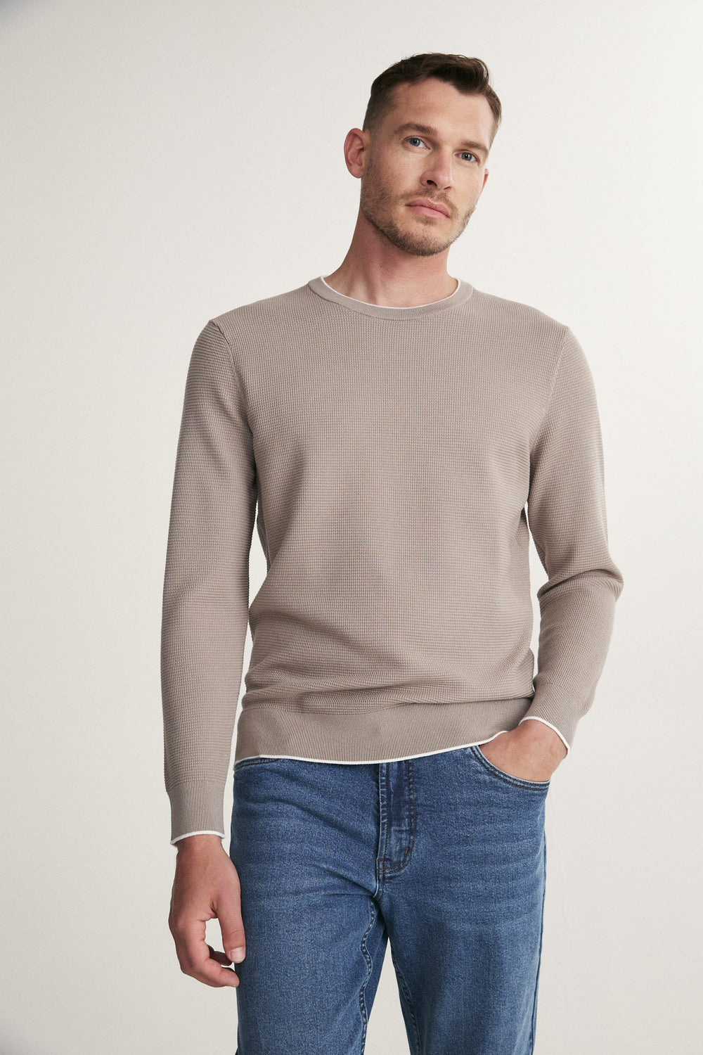 Long sleeve textured crew neck