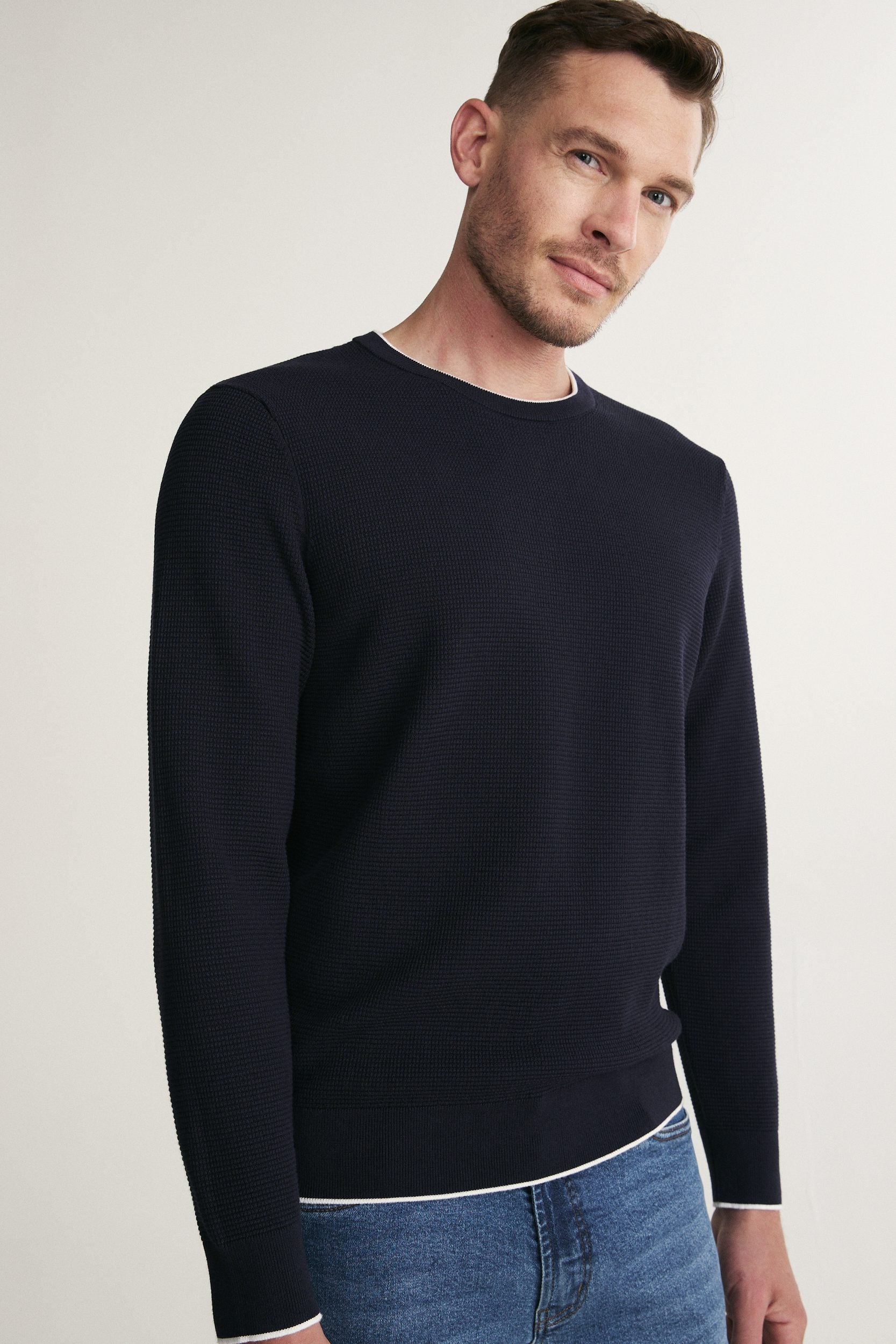 Long sleeve textured crew neck