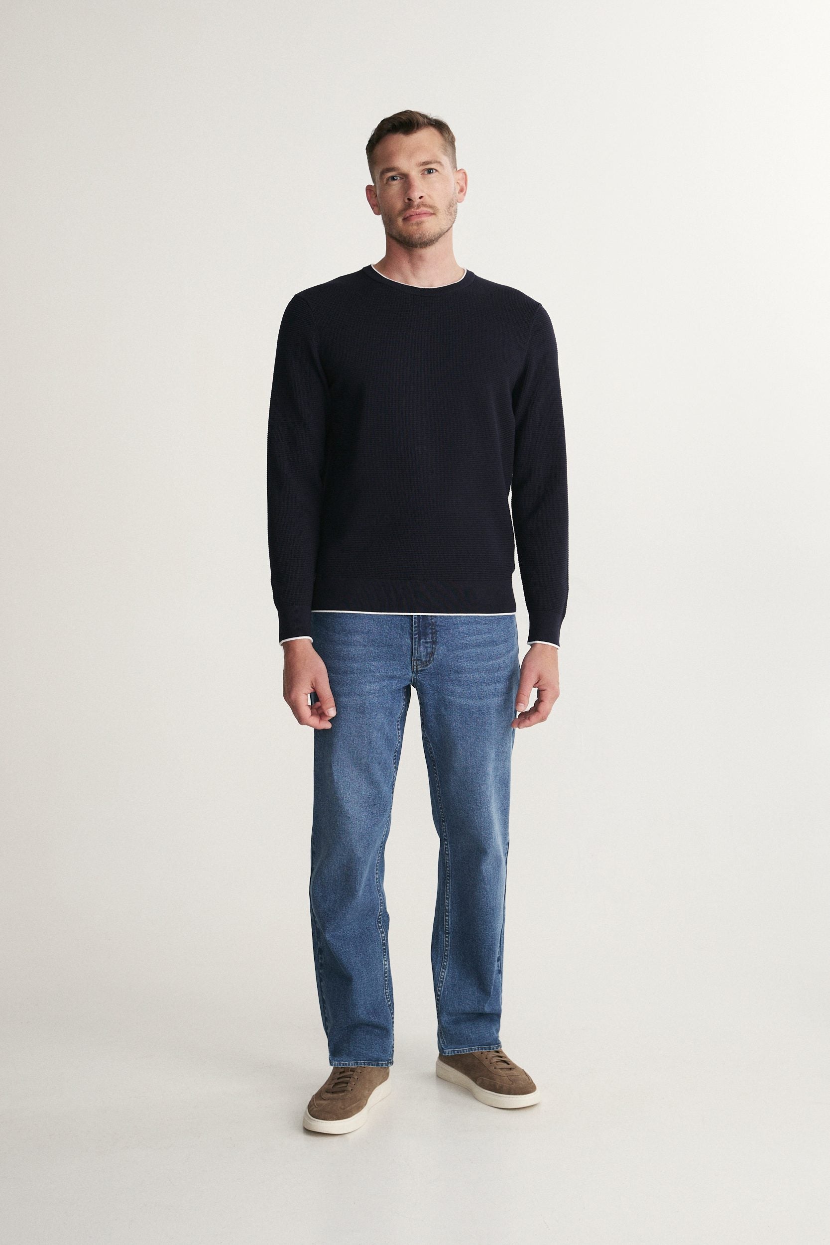 Long sleeve textured crew neck