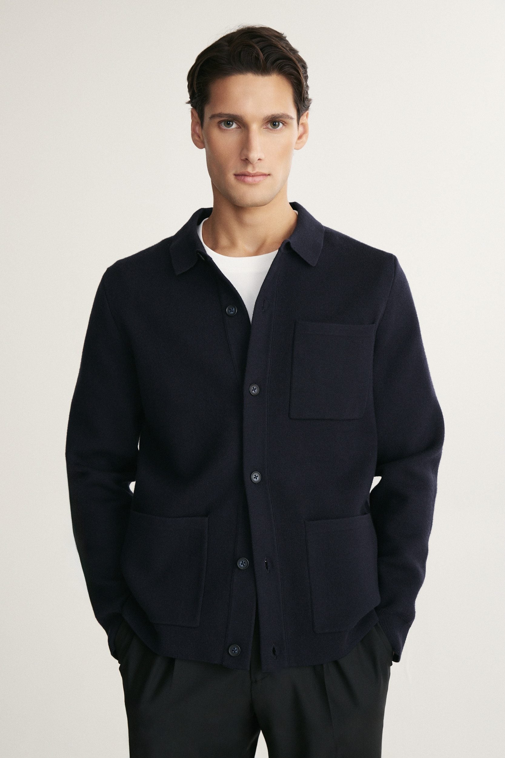 Overshirt look knitted cardigan