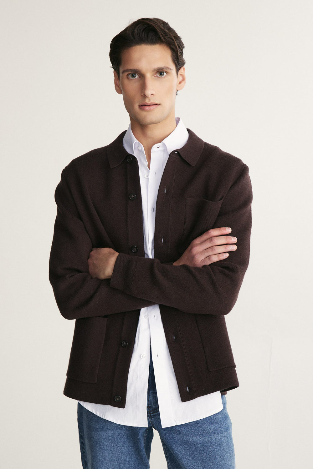 Overshirt look knitted cardigan