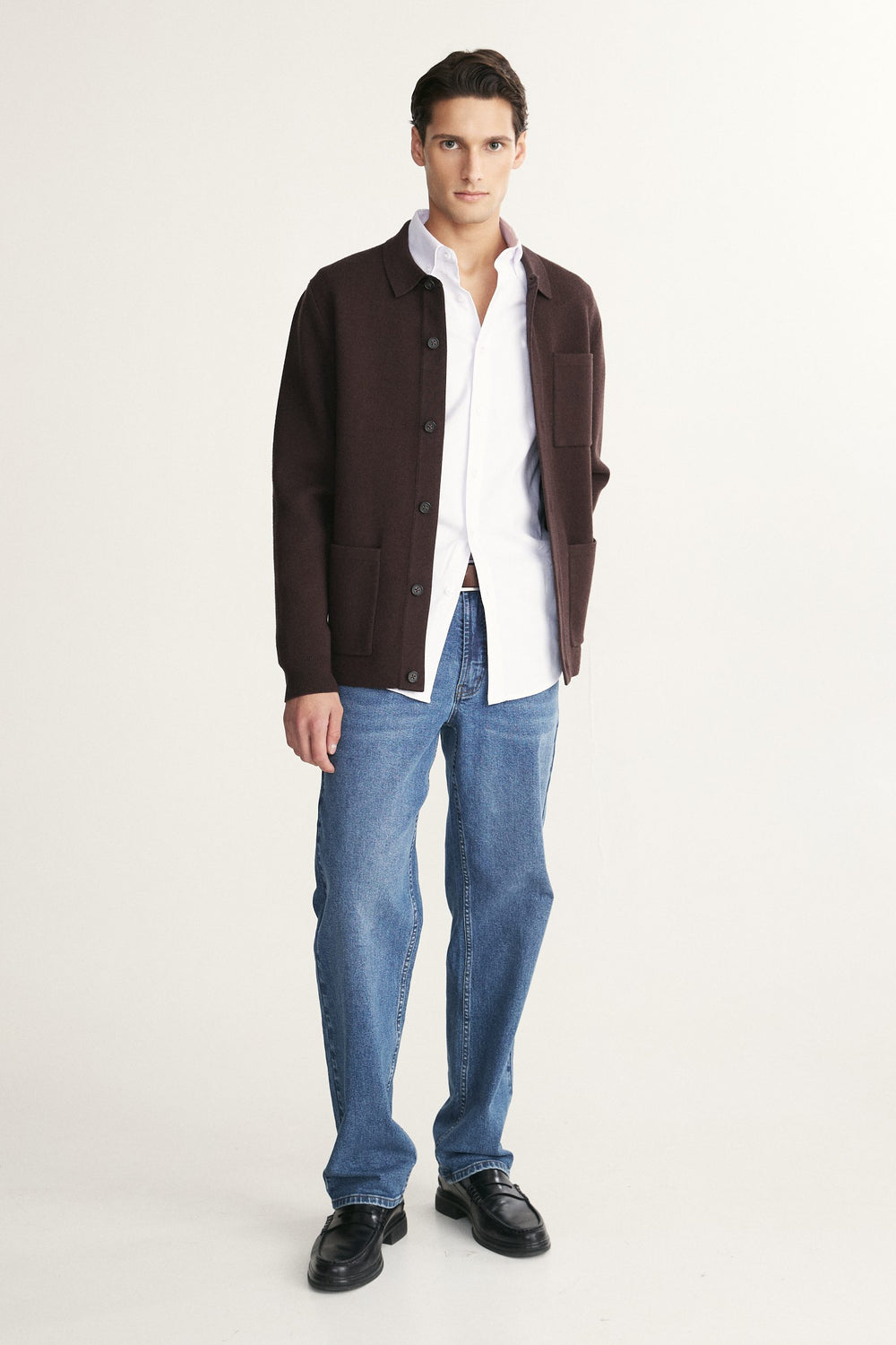 Overshirt look knitted cardigan