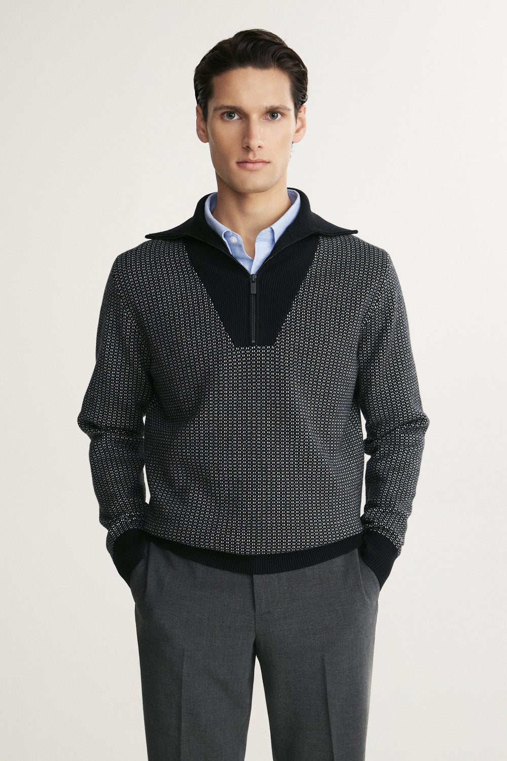 Chandail jacquard col montant avec zip